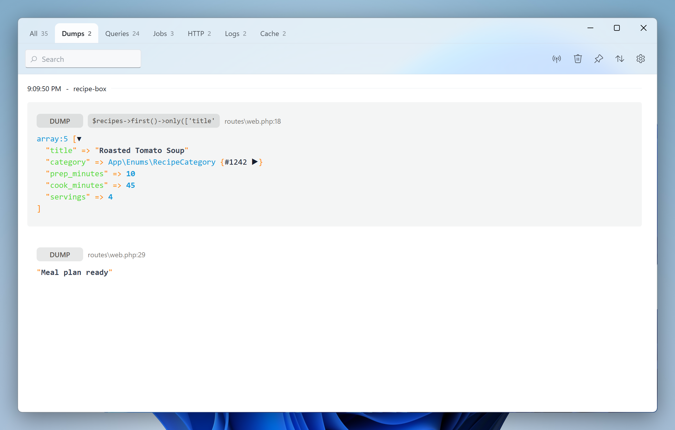 Dumps in the Insights window