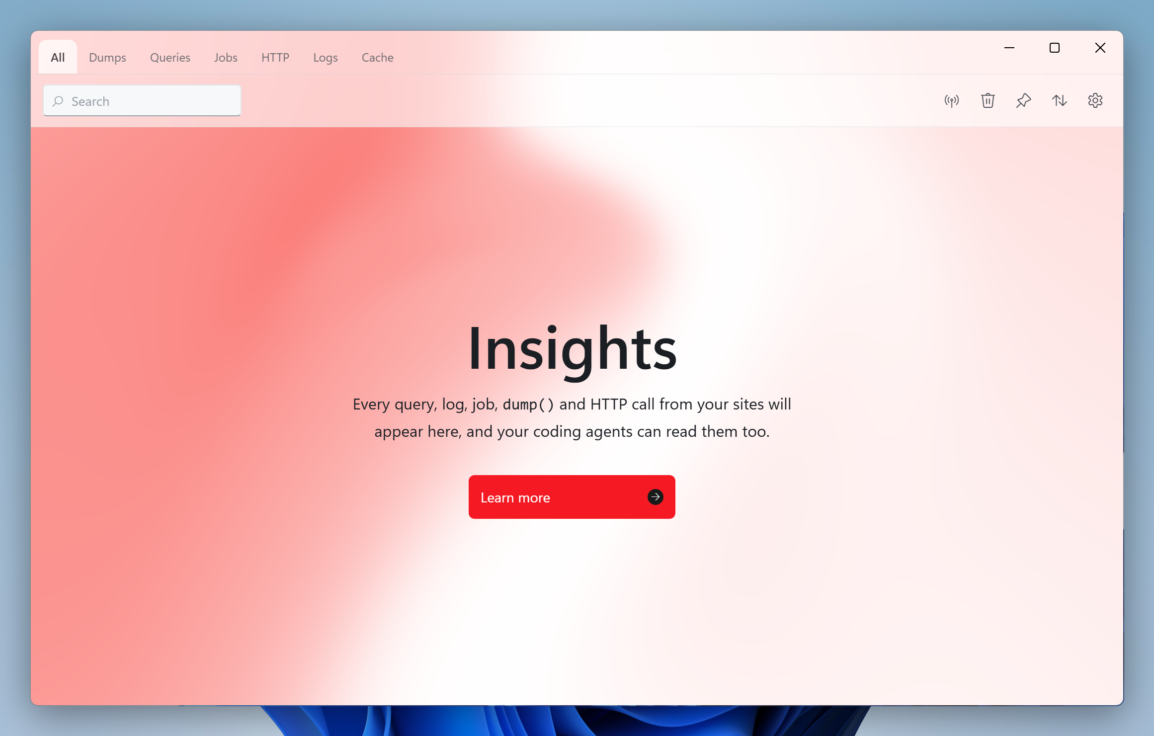 Empty state of the Insights window