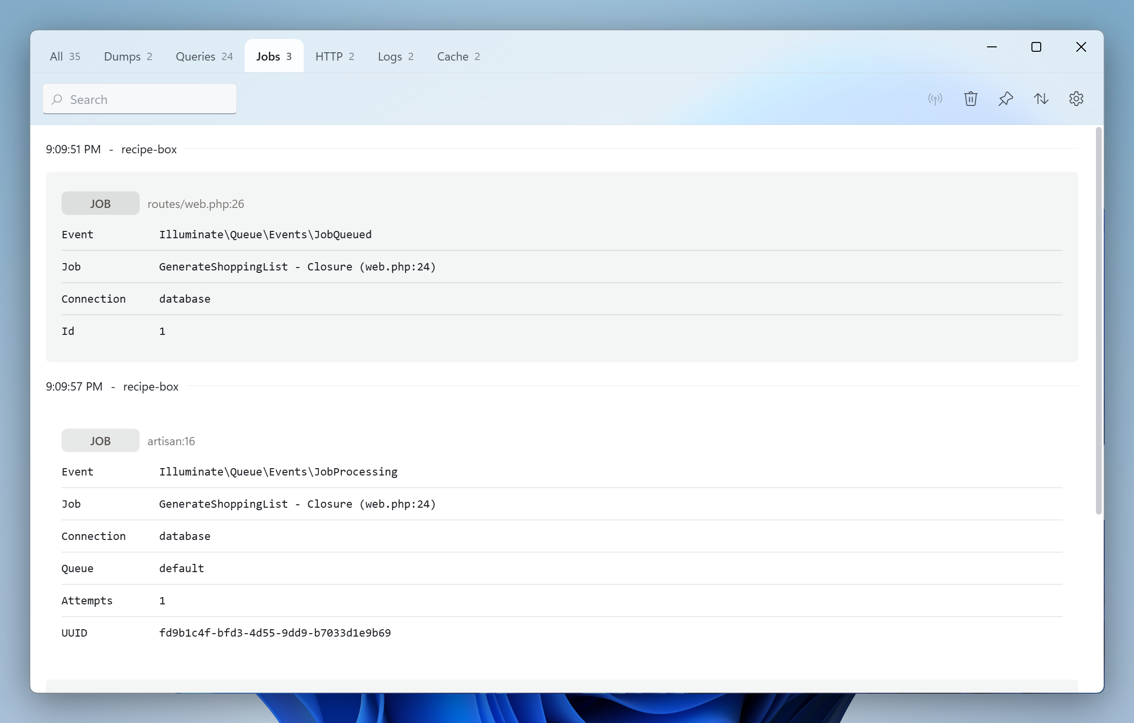 Jobs in the Insights window