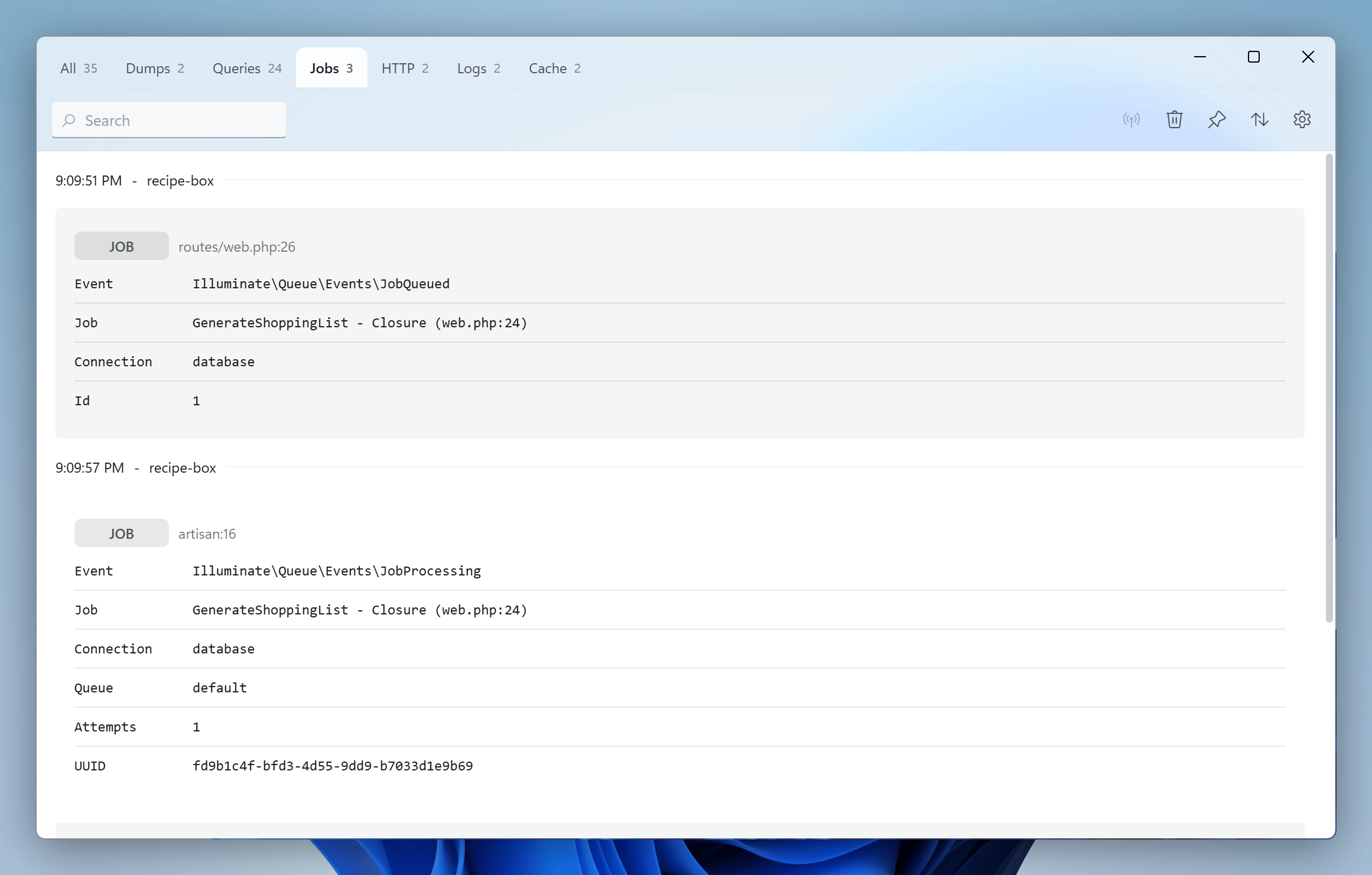 Jobs in the Insights window