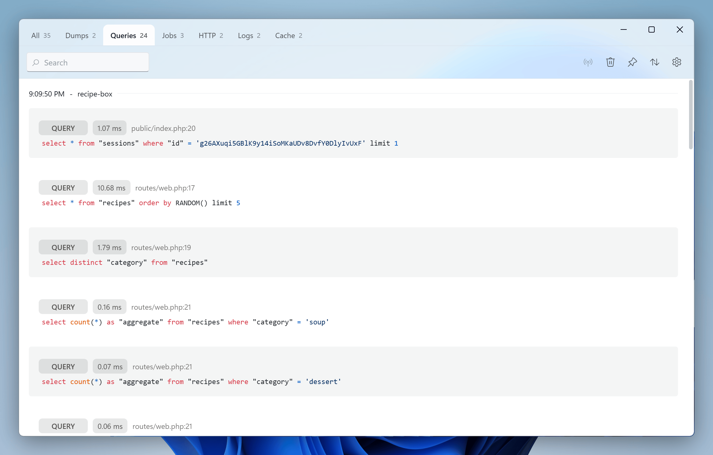 Queries in the Insights window