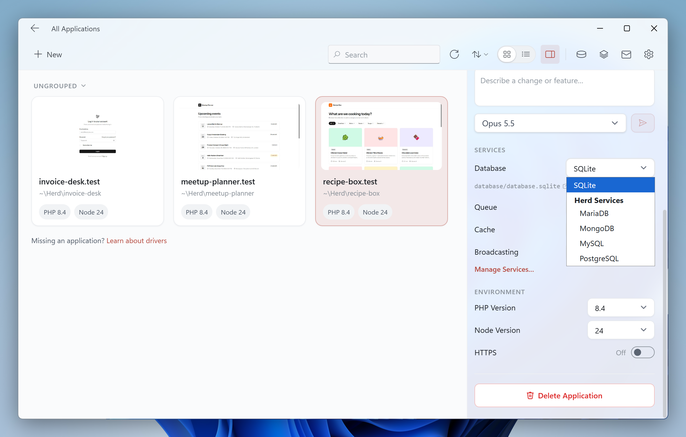 Selecting the database of a site