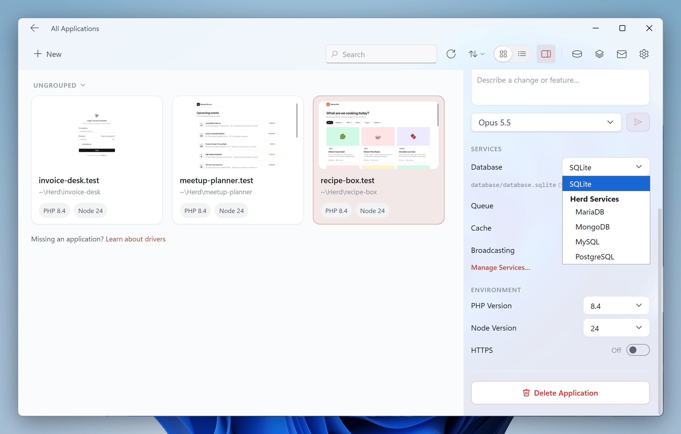 Selecting the database of a site