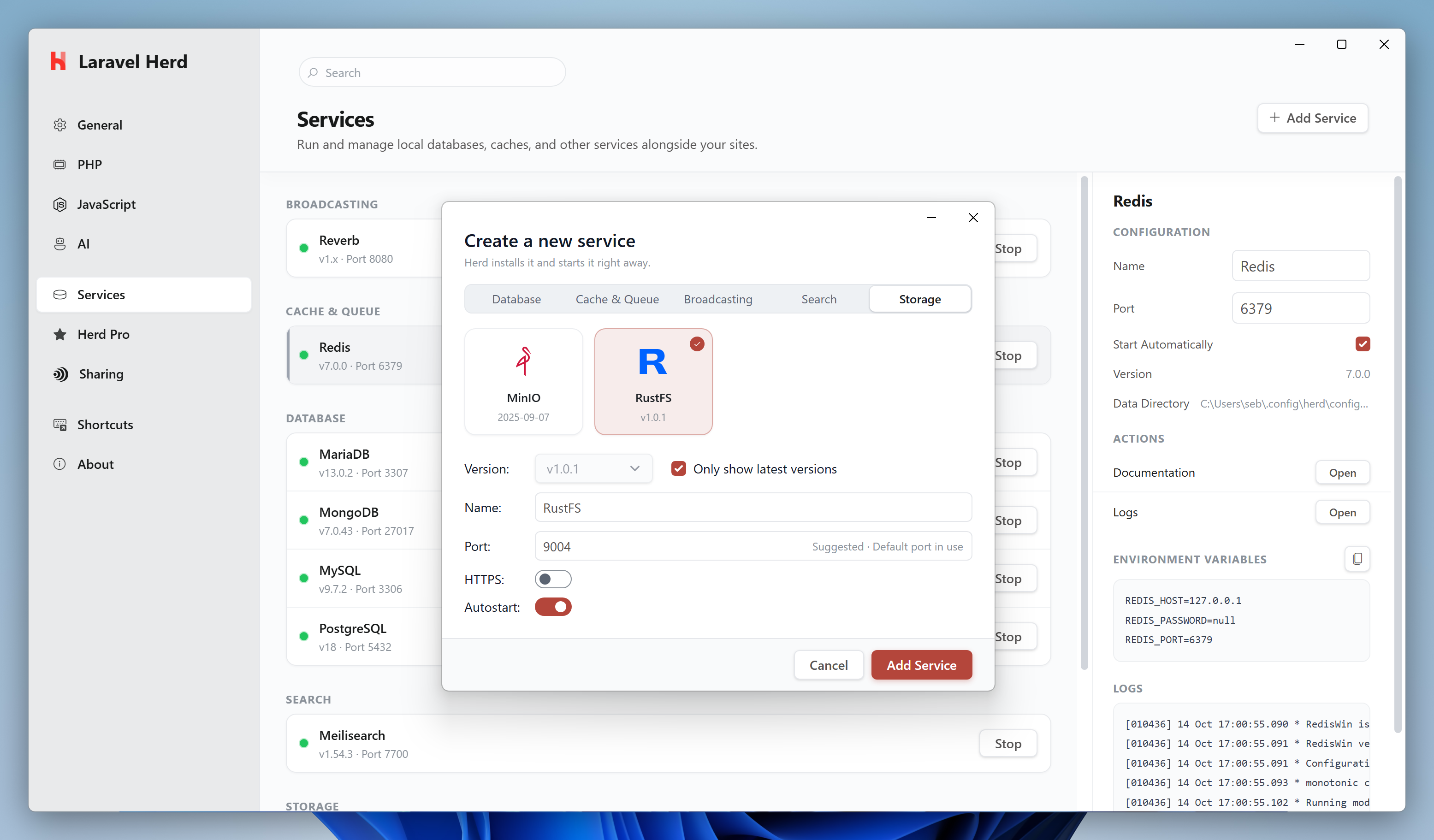 Screenshot of RustFS settings