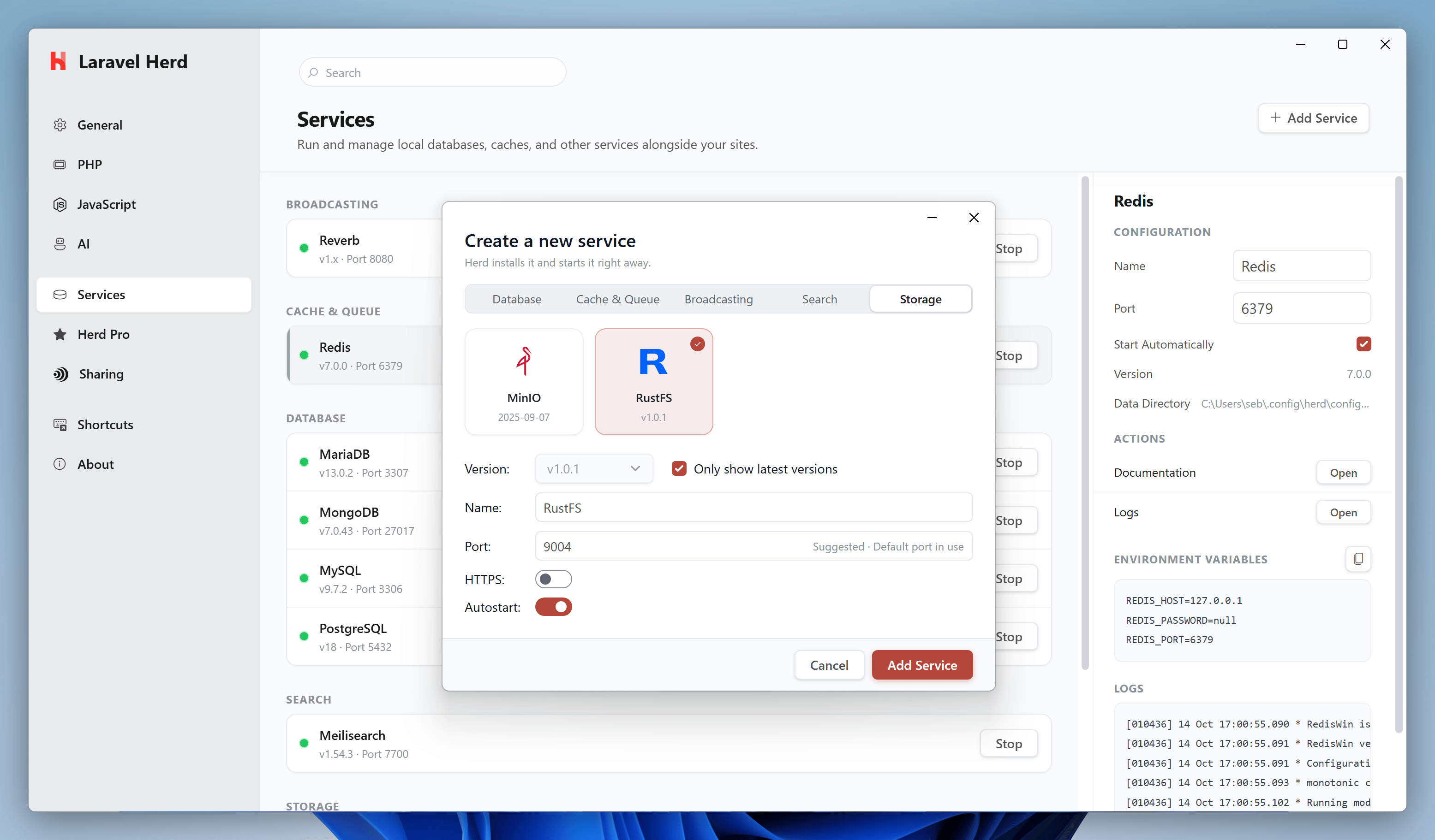 Screenshot of RustFS settings
