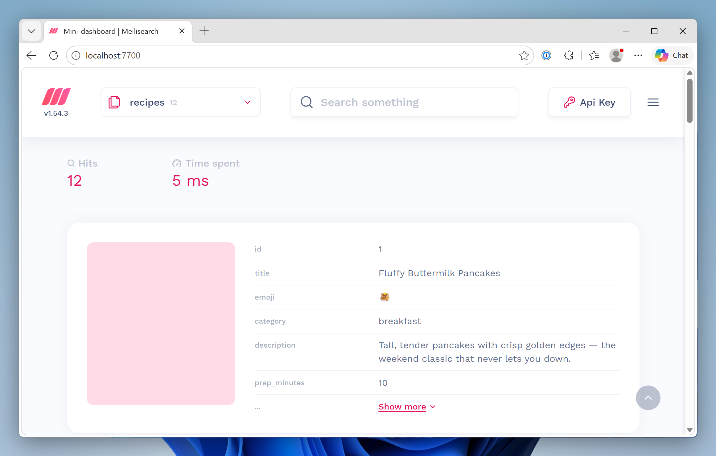 Screenshot of the Meilisearch dashboard