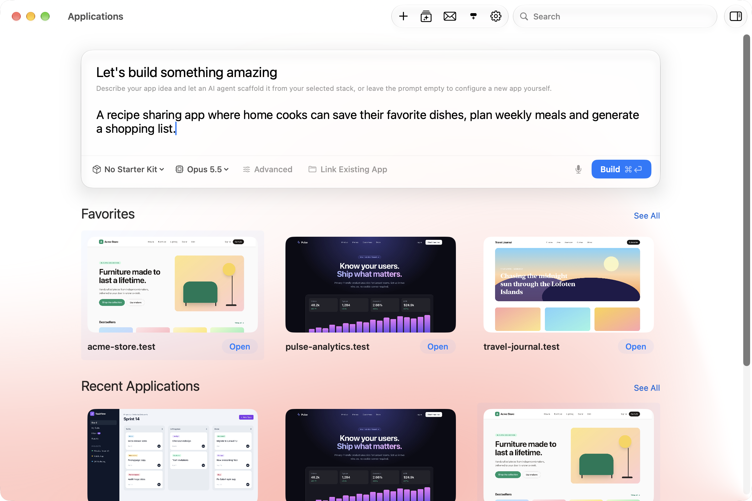 Applications dashboard