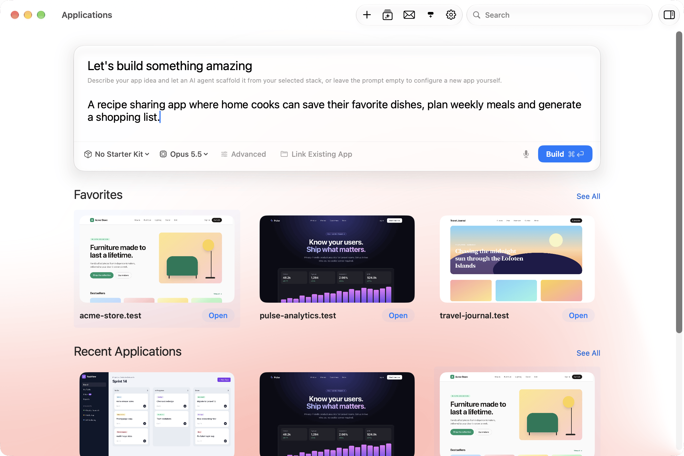 Applications dashboard