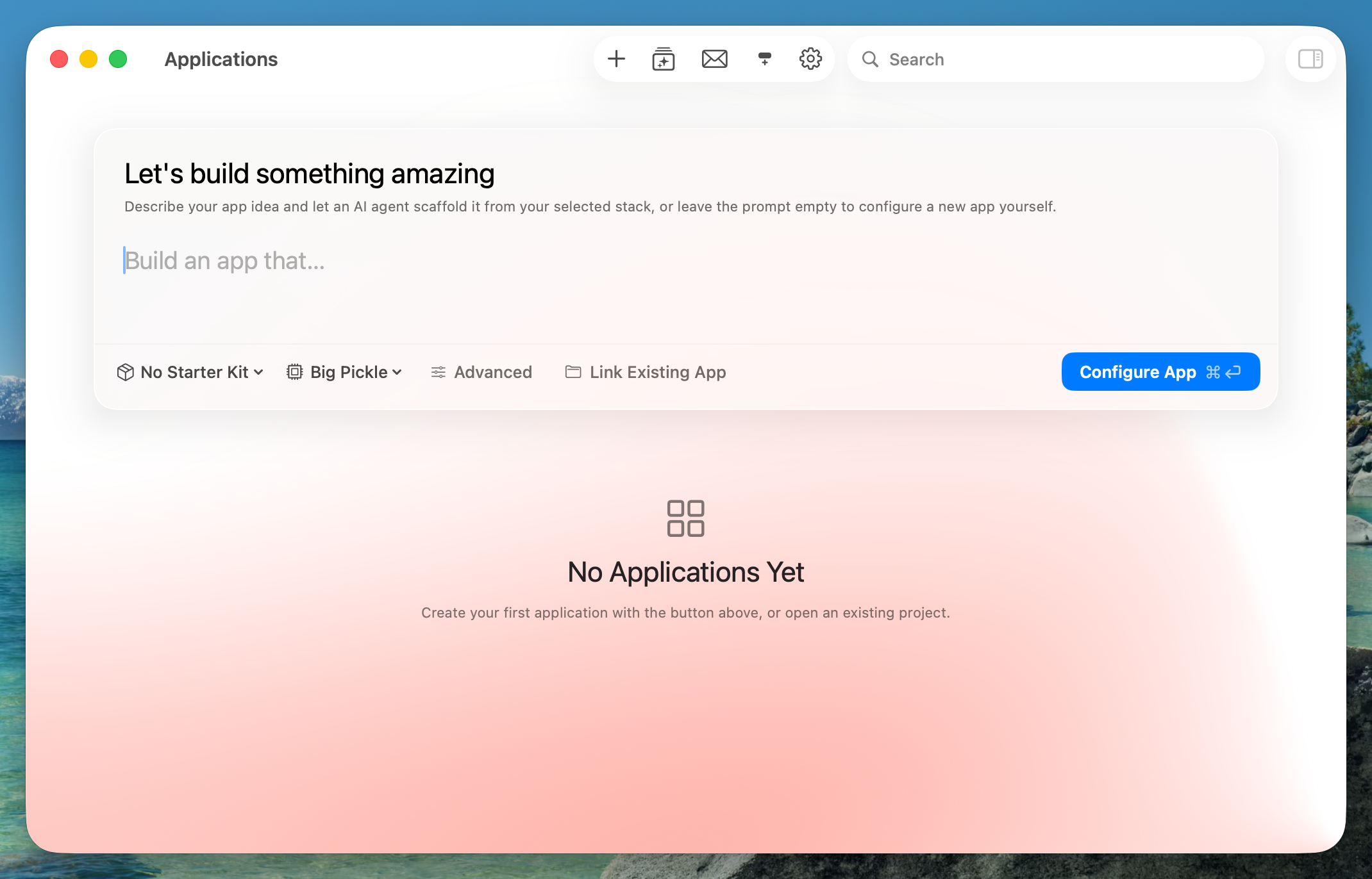 Applications window without any applications
