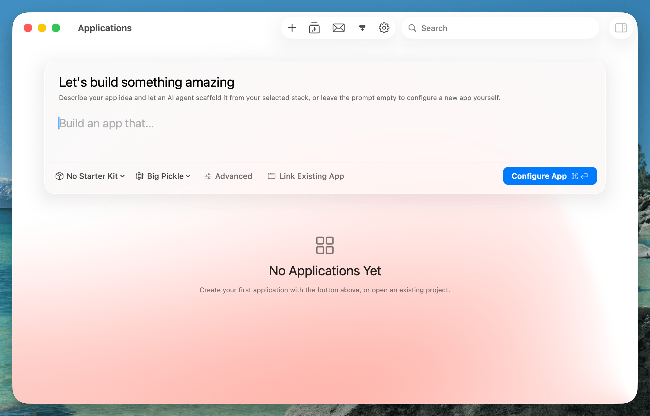 Applications window without any applications
