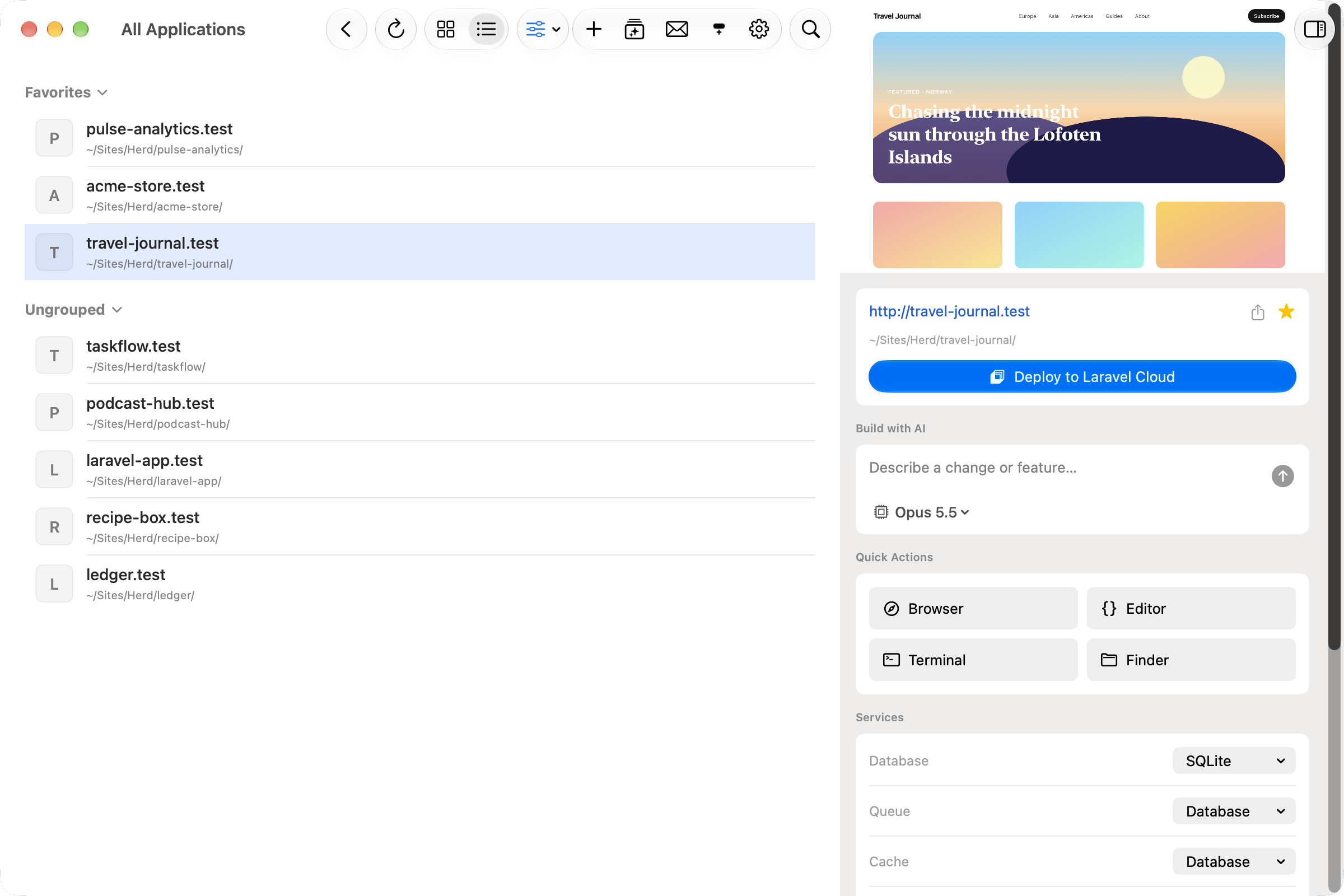 Build with AI in the inspector of the Applications window