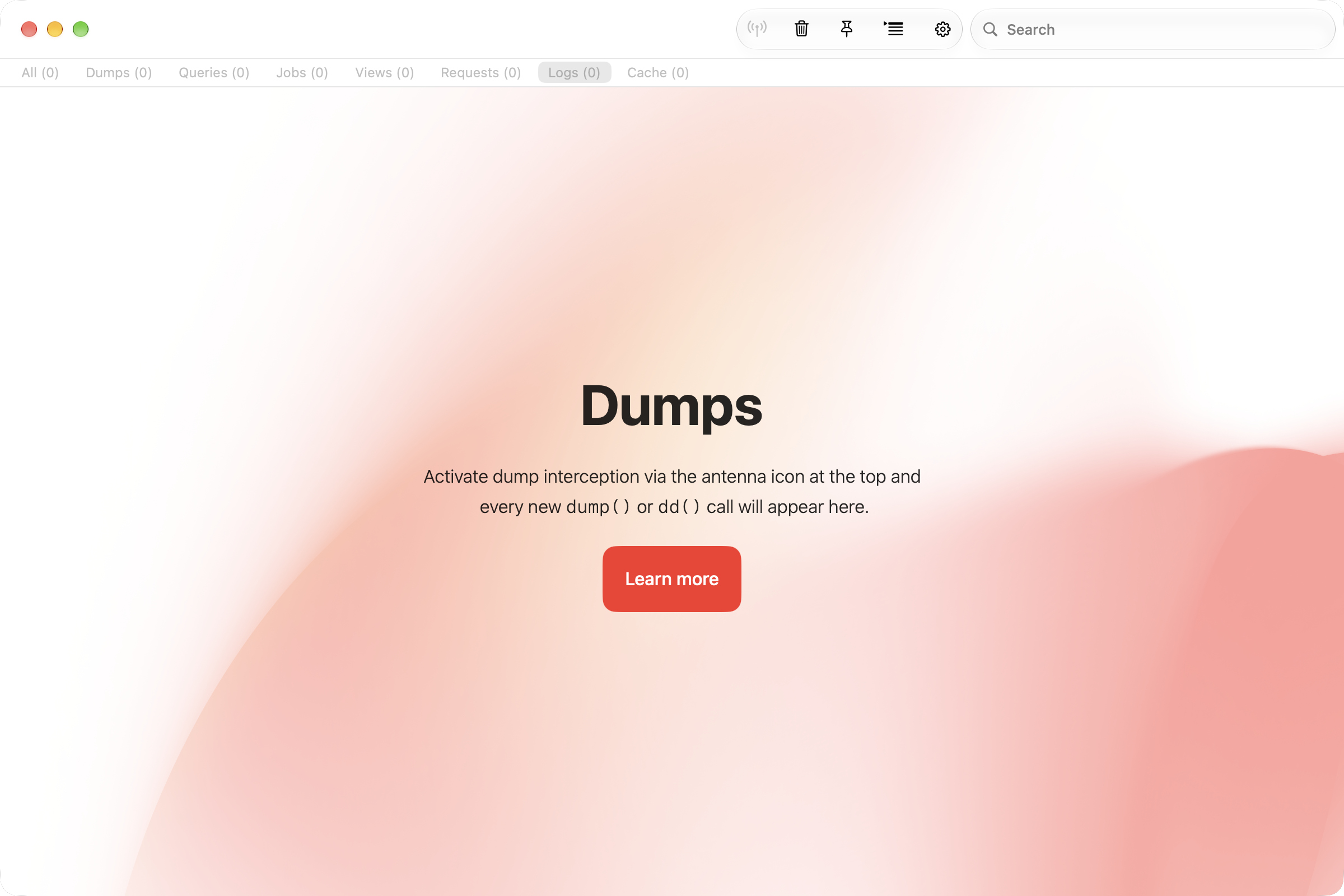Empty state of the Insights window