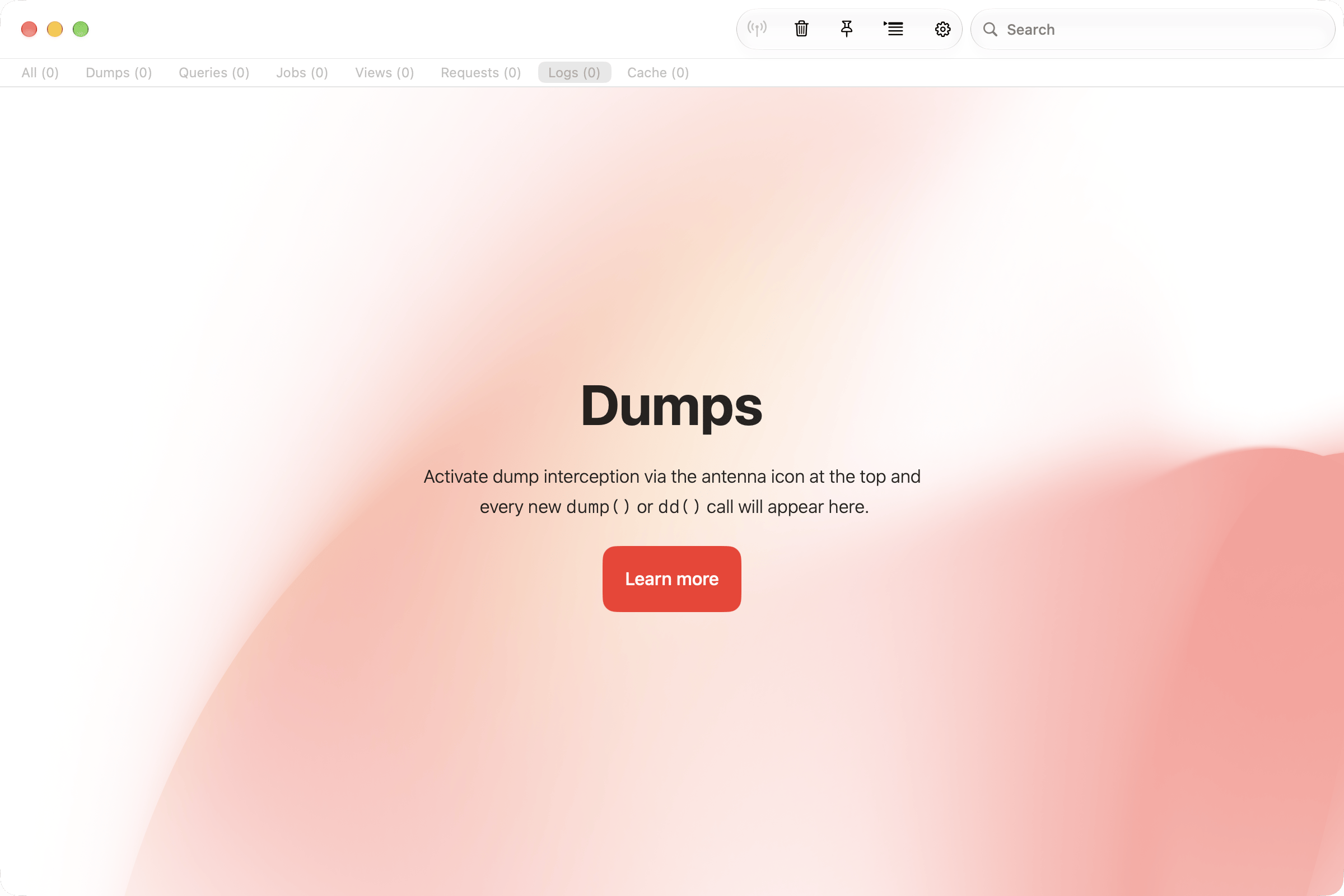 Empty state of the Insights window