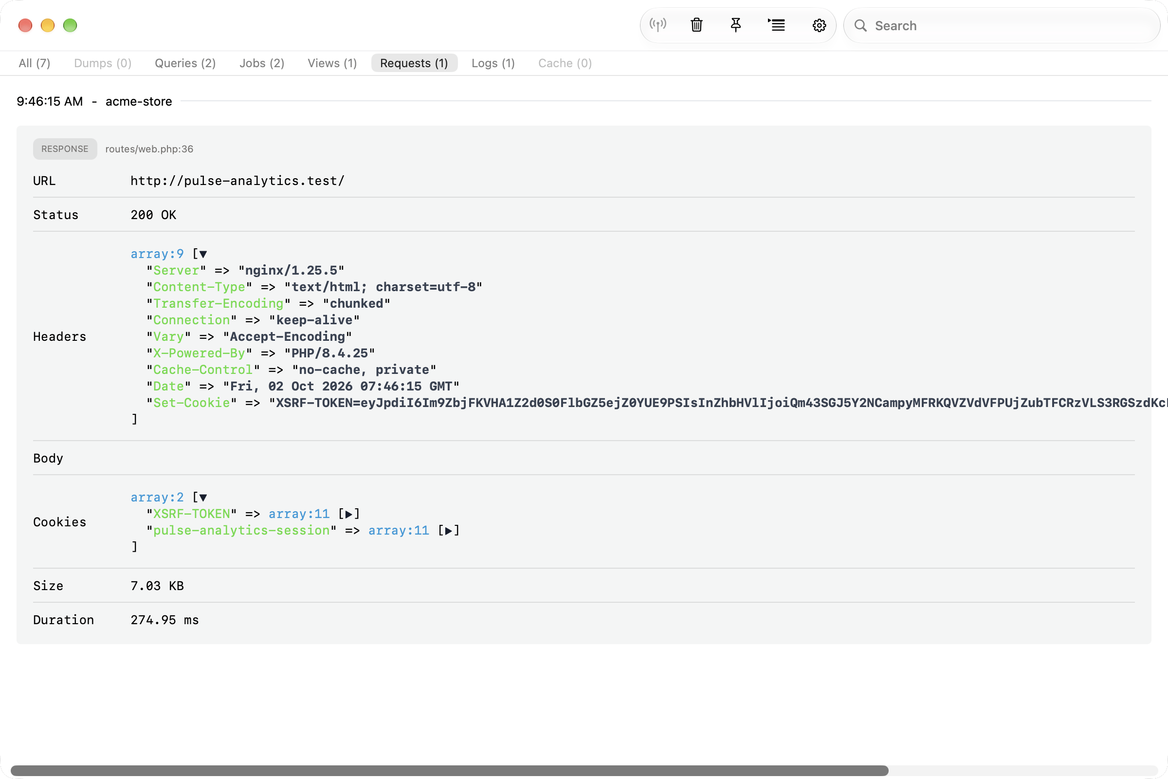 HTTP requests in the Insights window