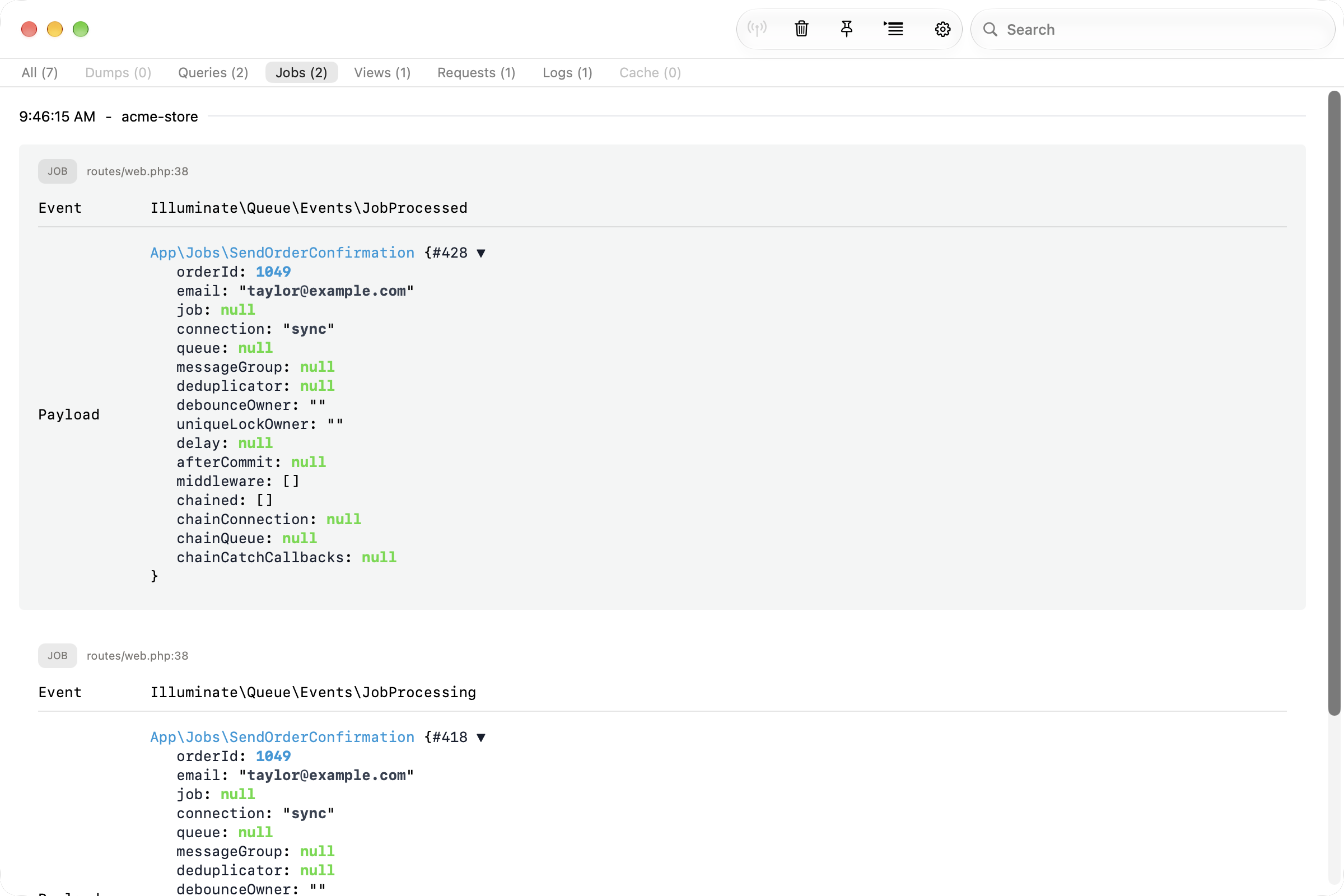 Jobs in the Insights window