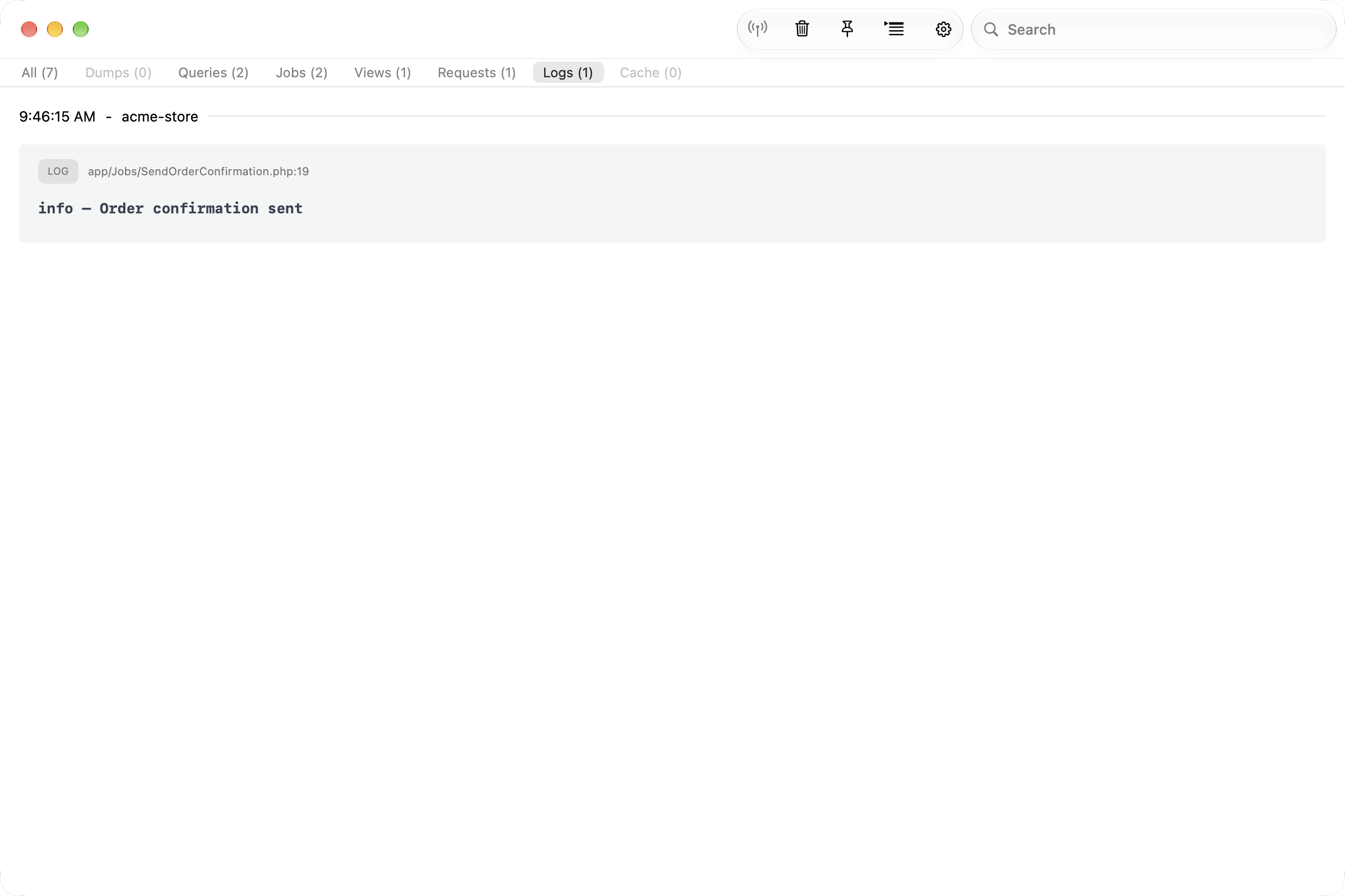 Logs in the Insights window