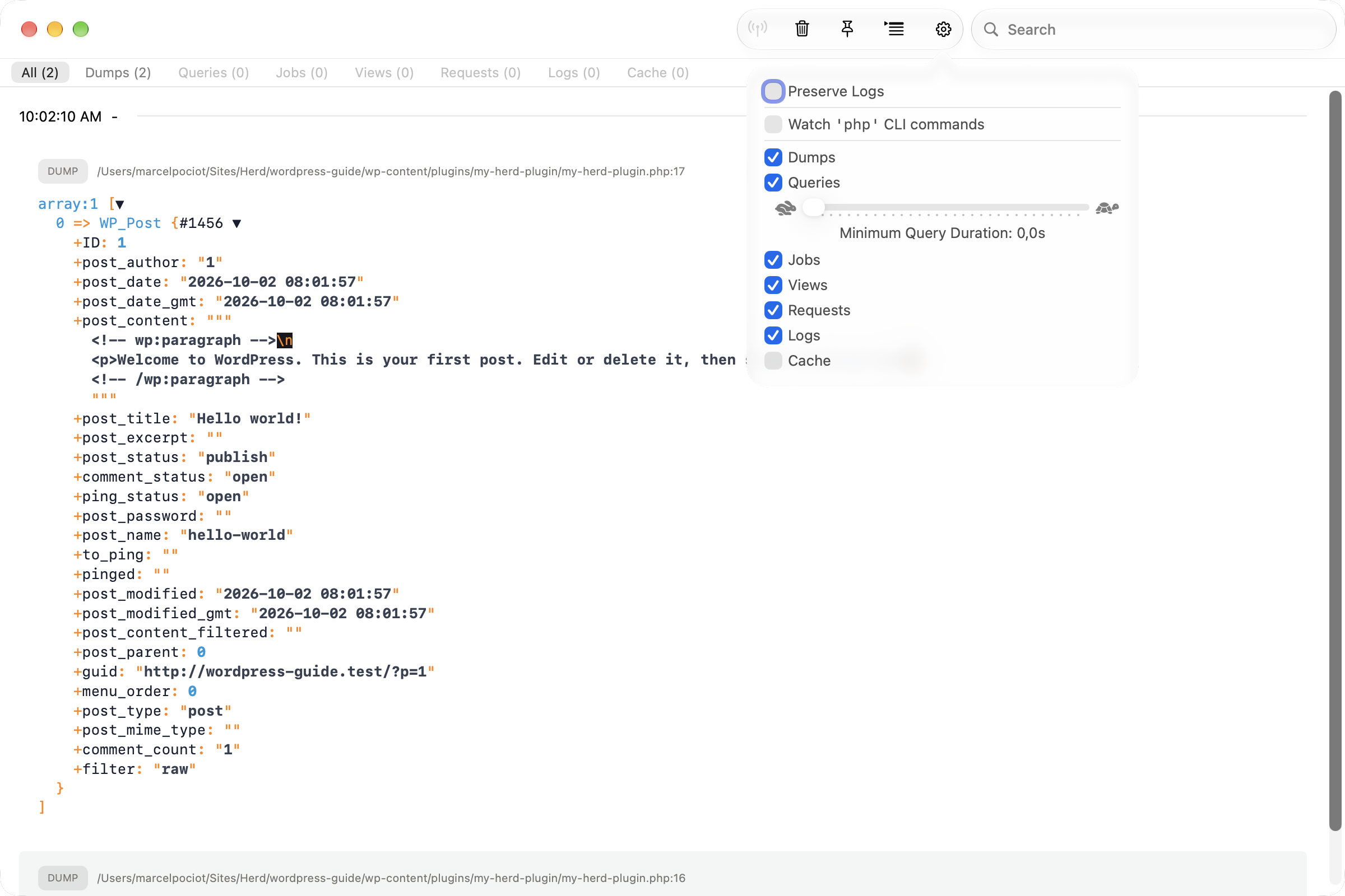 Settings of the Insights window