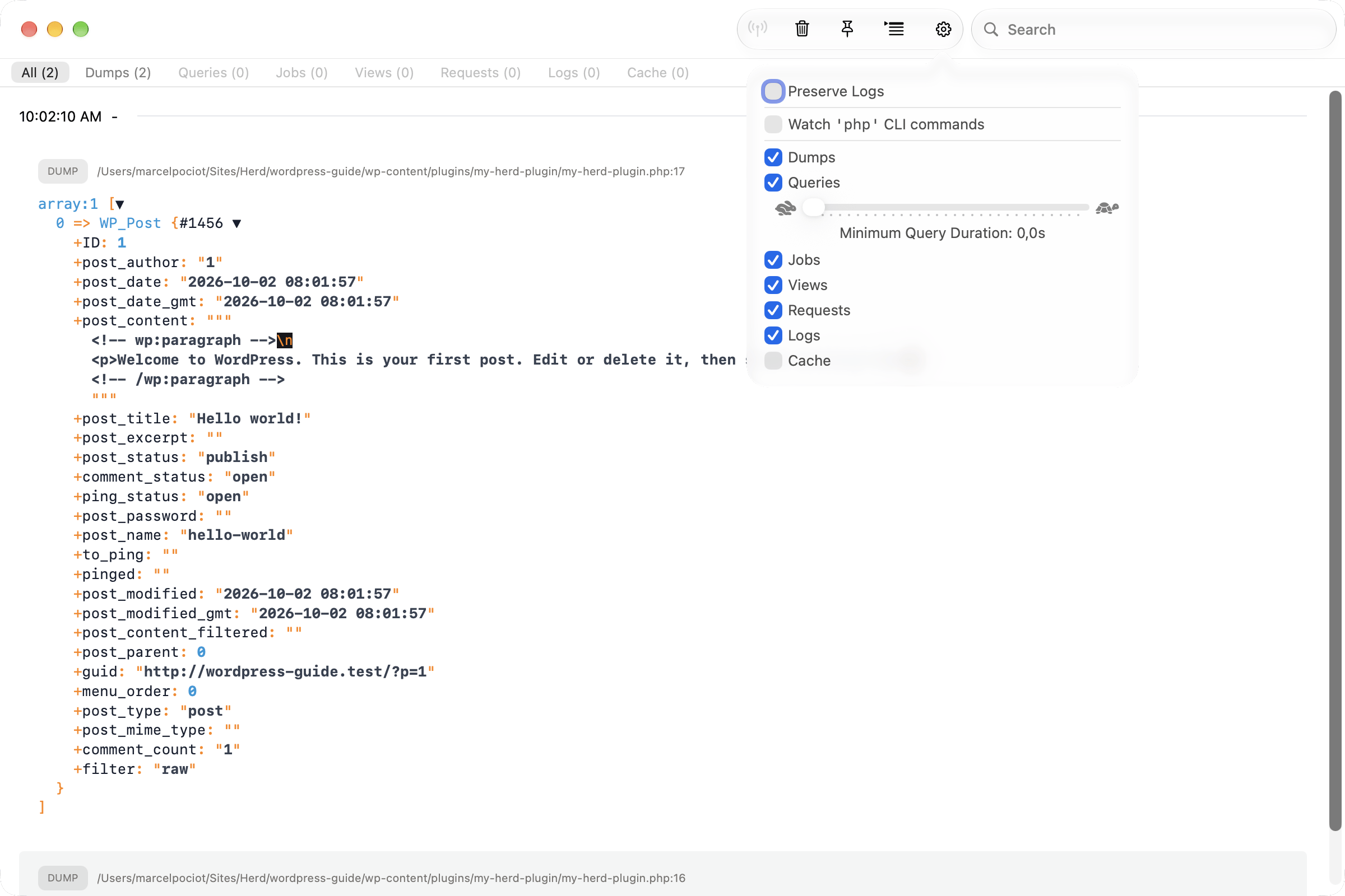 Settings of the Insights window