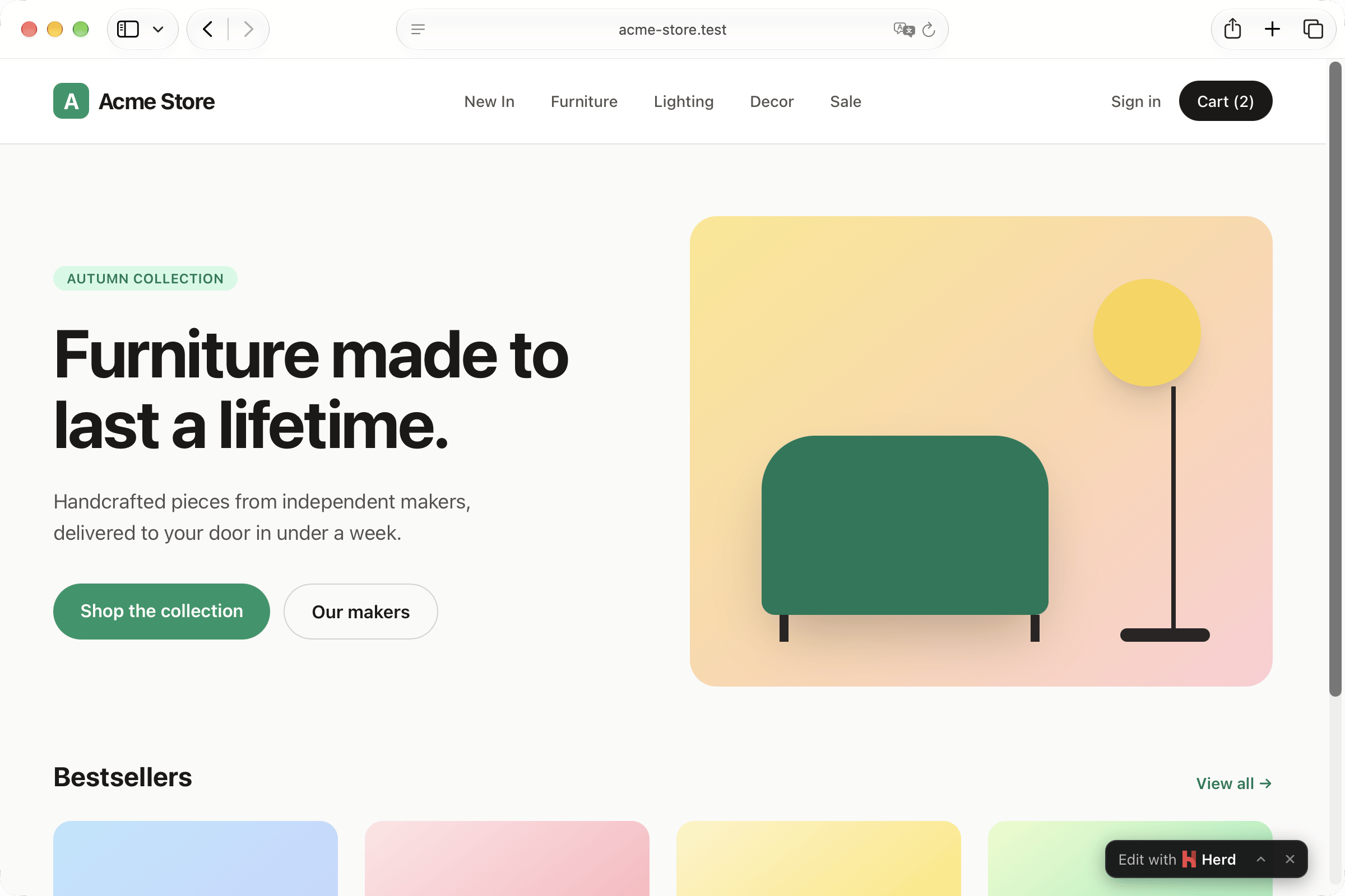 Edit with Herd badge on a local site