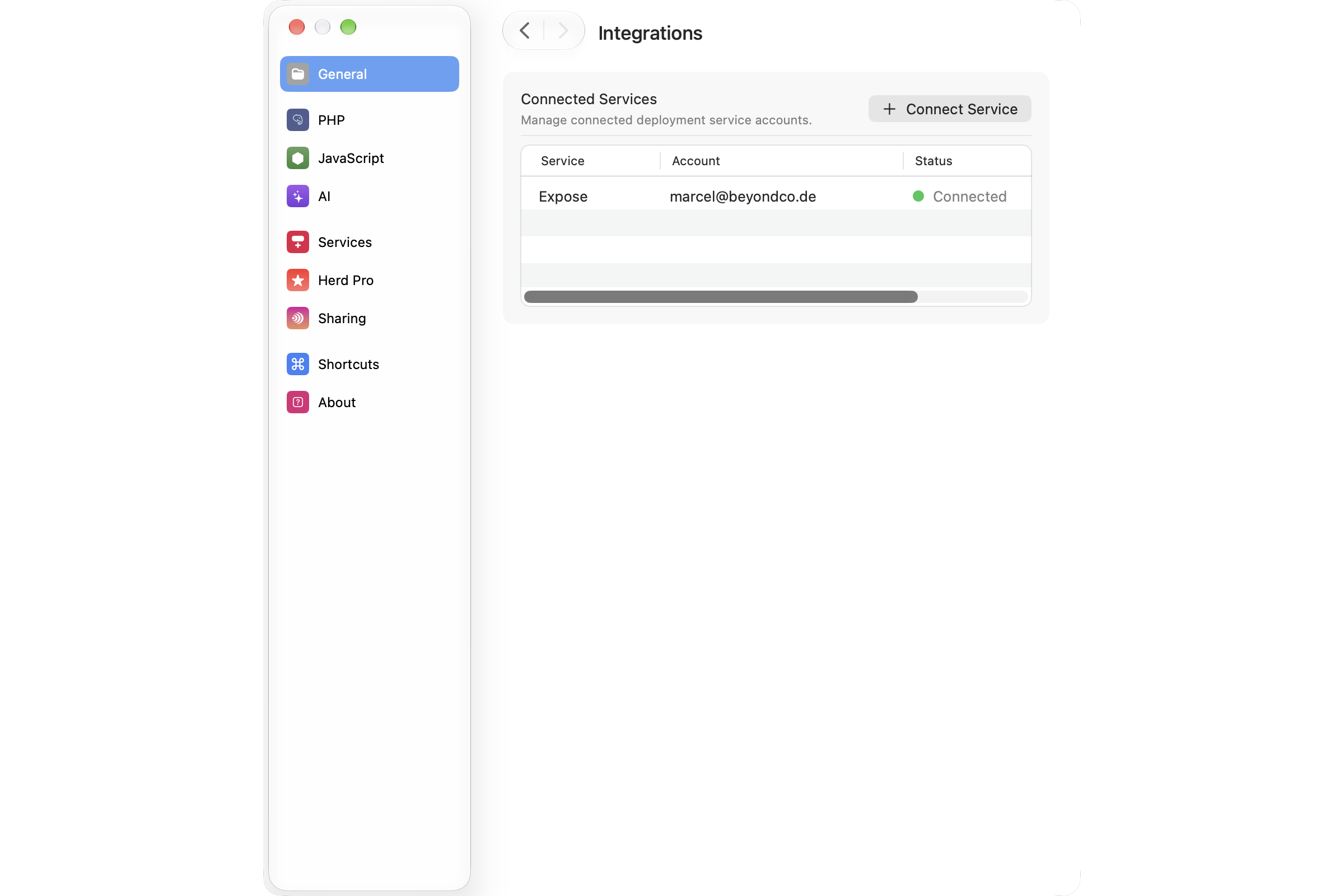 Integrations settings