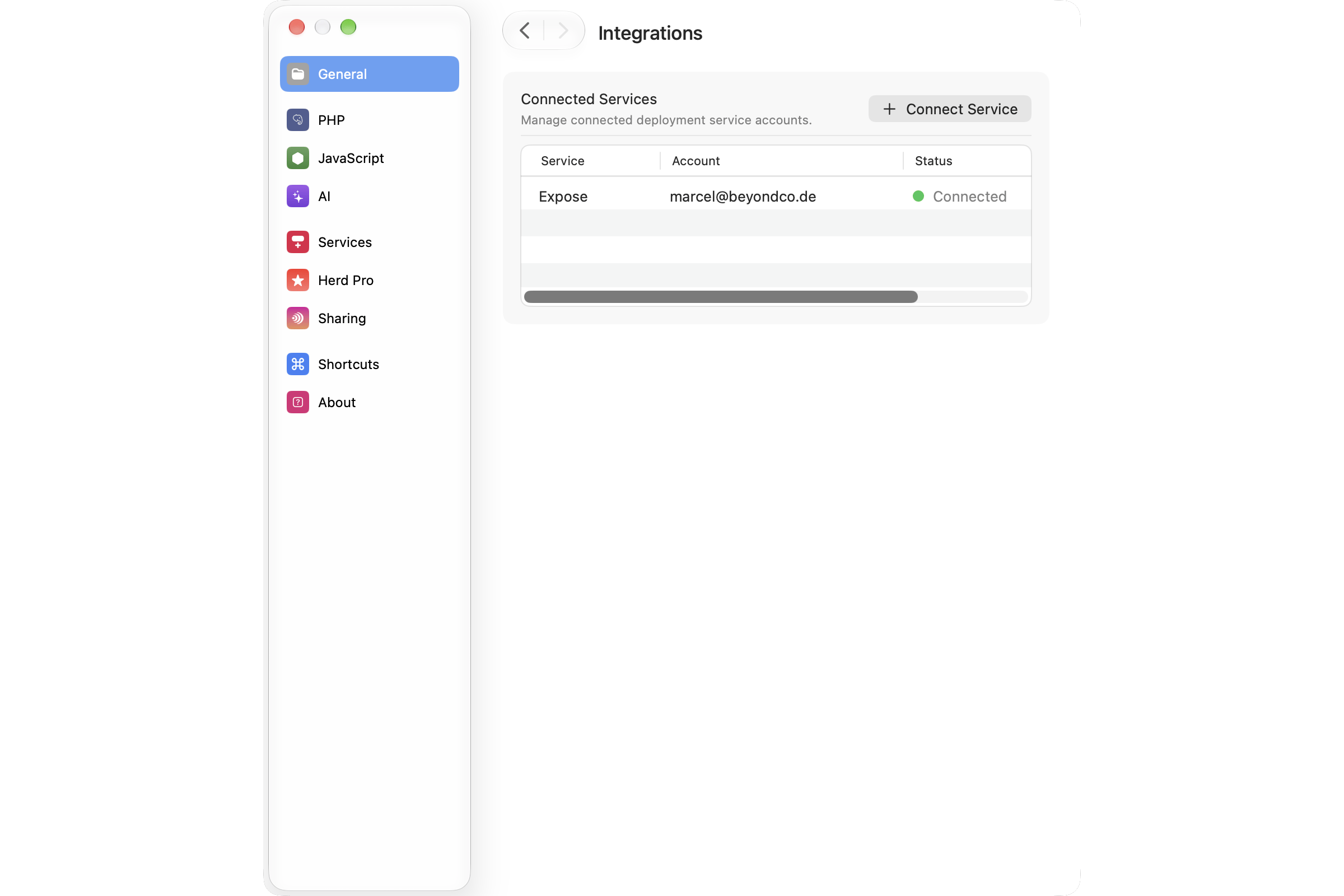 Integrations settings
