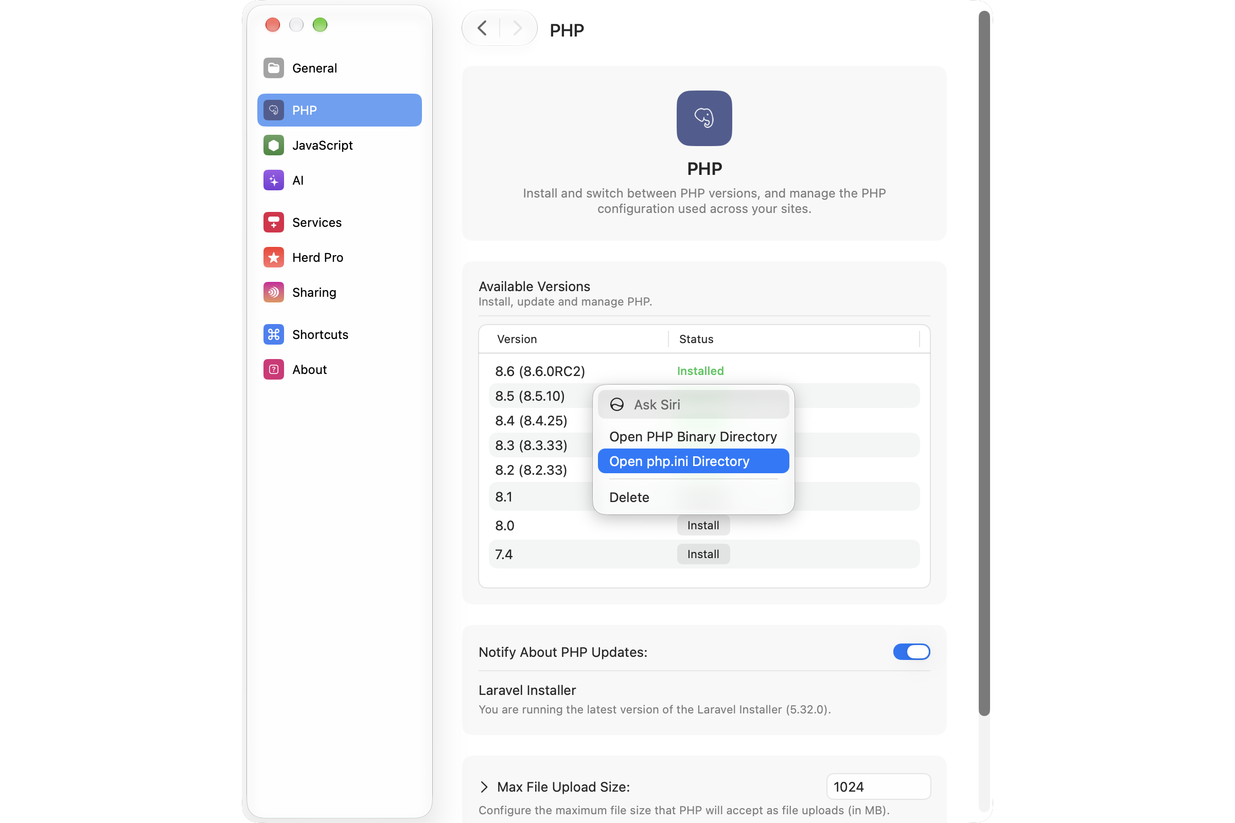Screenshot of context menu