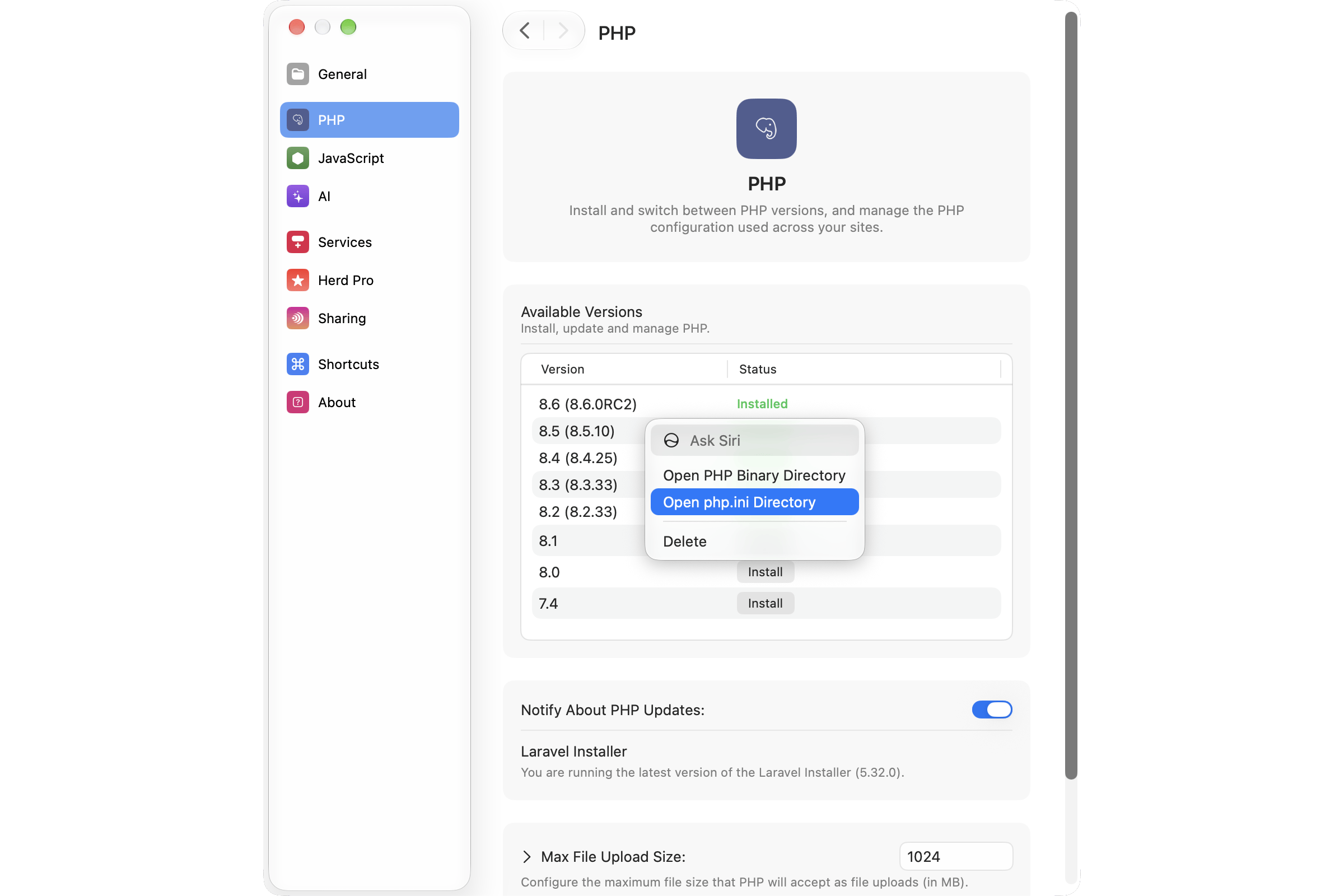 Screenshot of context menu