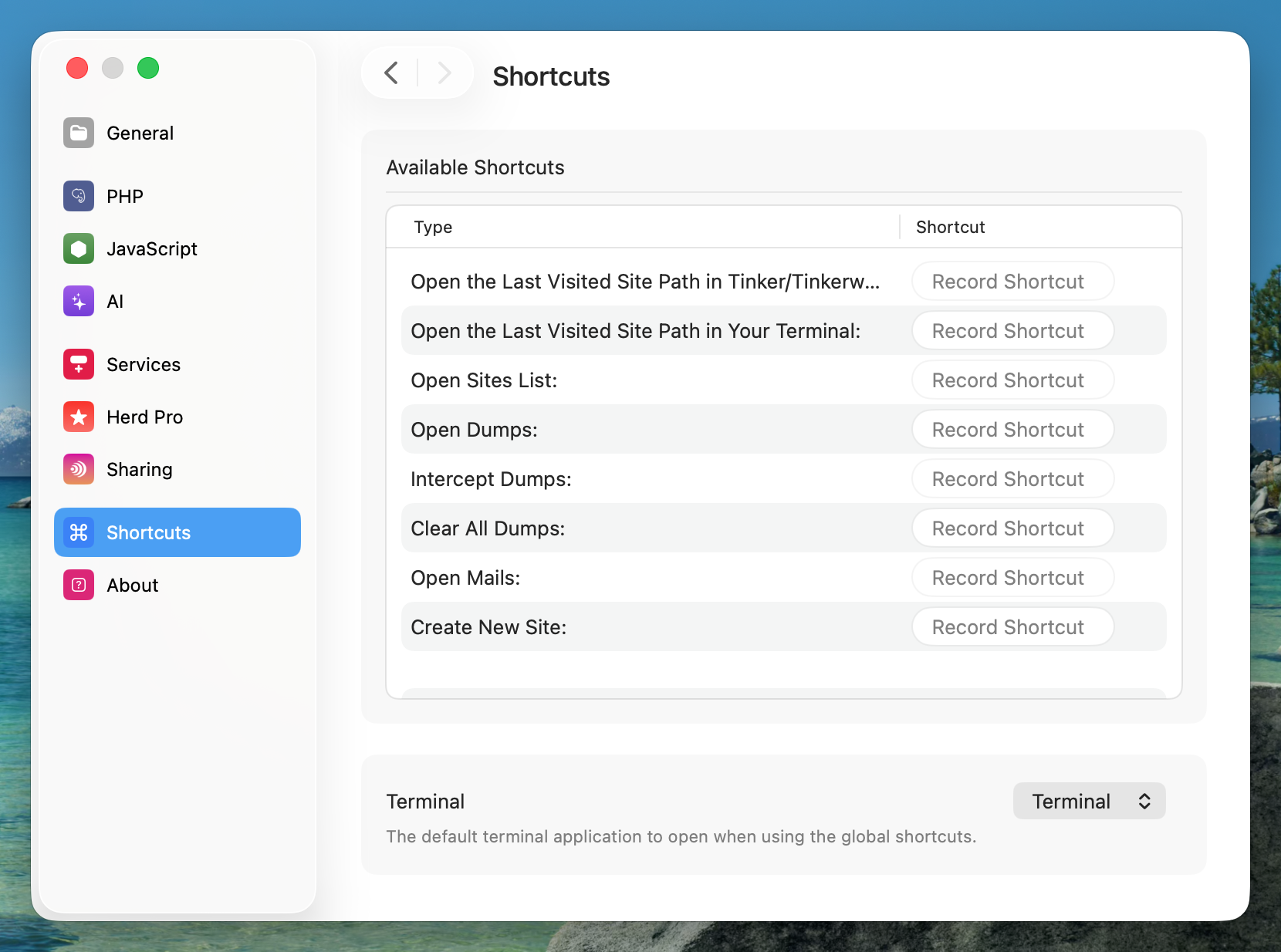 Tinker Shortcut Settings