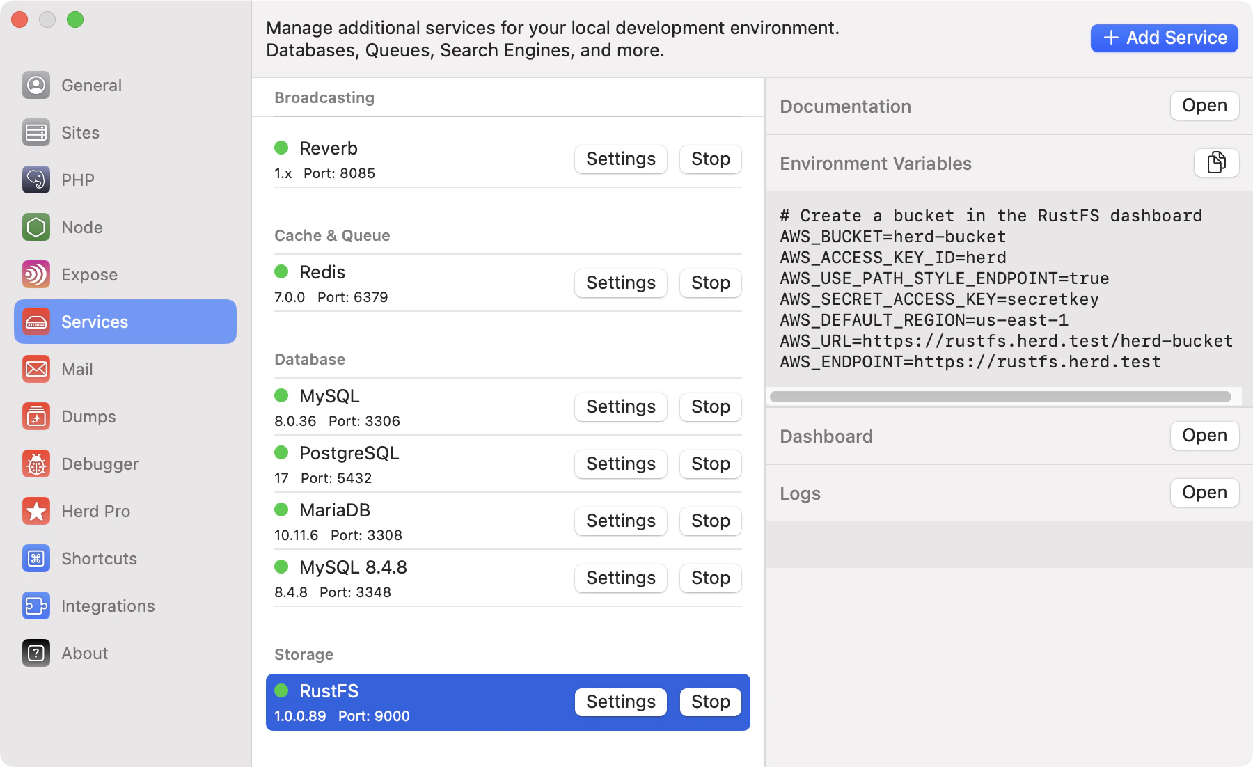 Screenshot of the RustFS configuration