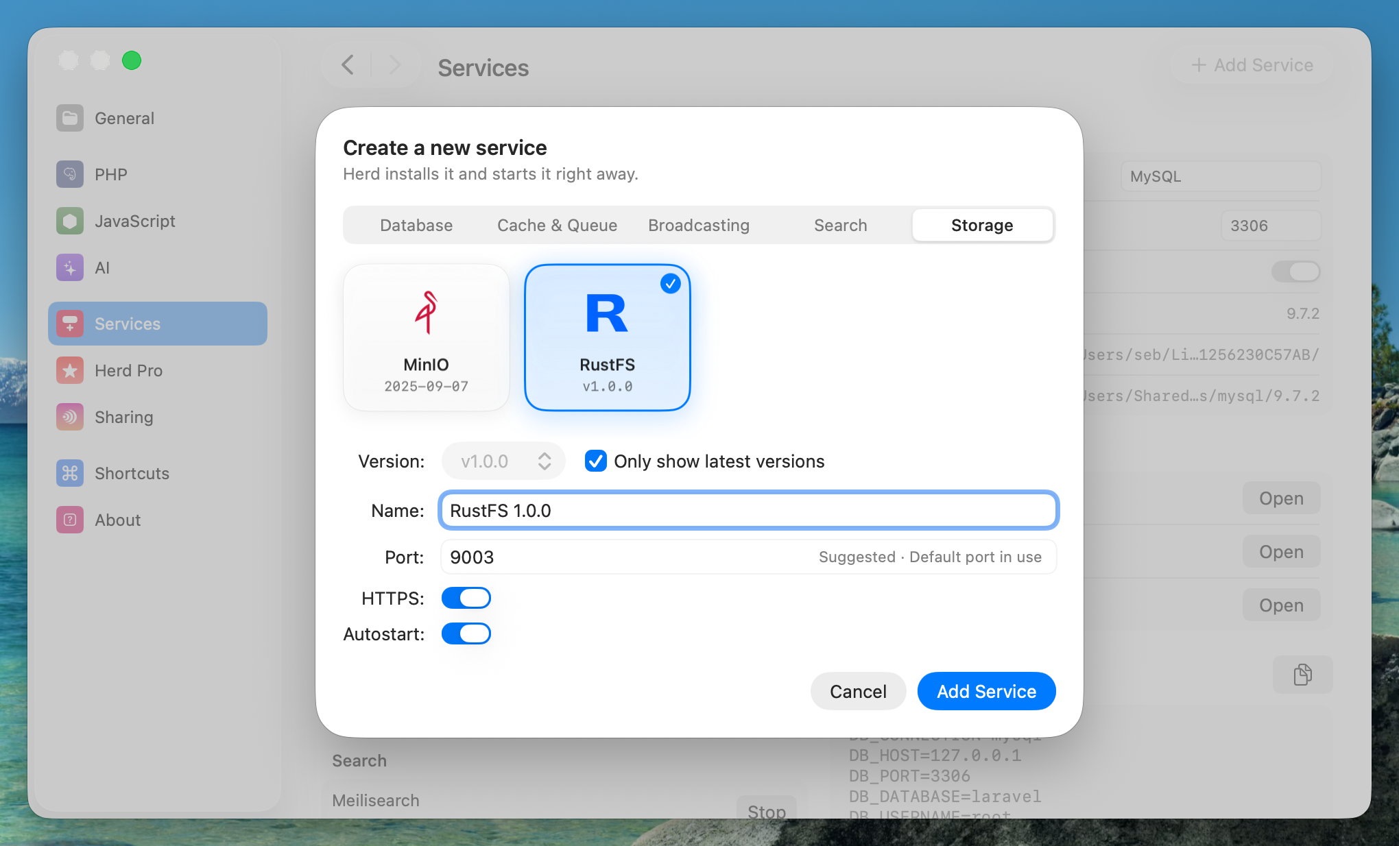 RustFS - Laravel Herd