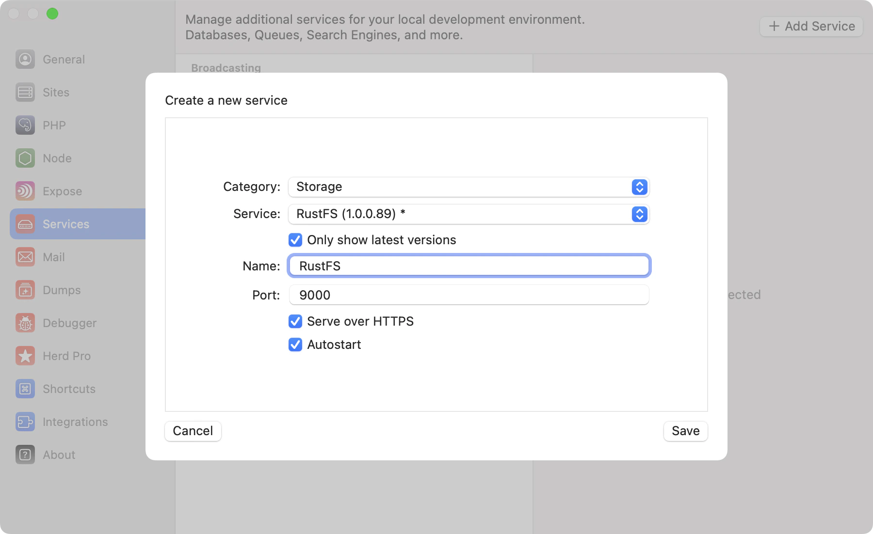 Screenshot of RustFS settings