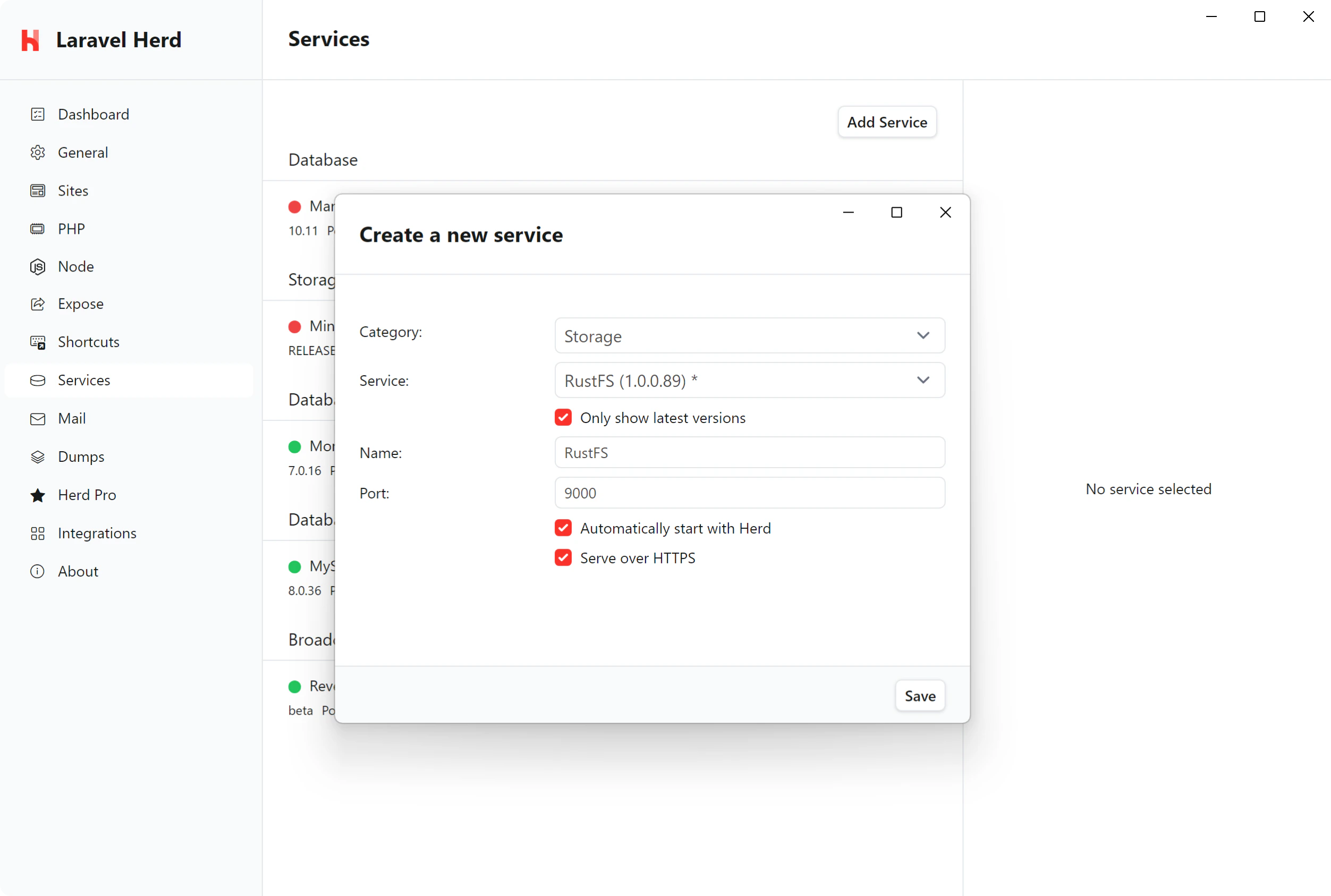 Screenshot of RustFS settings