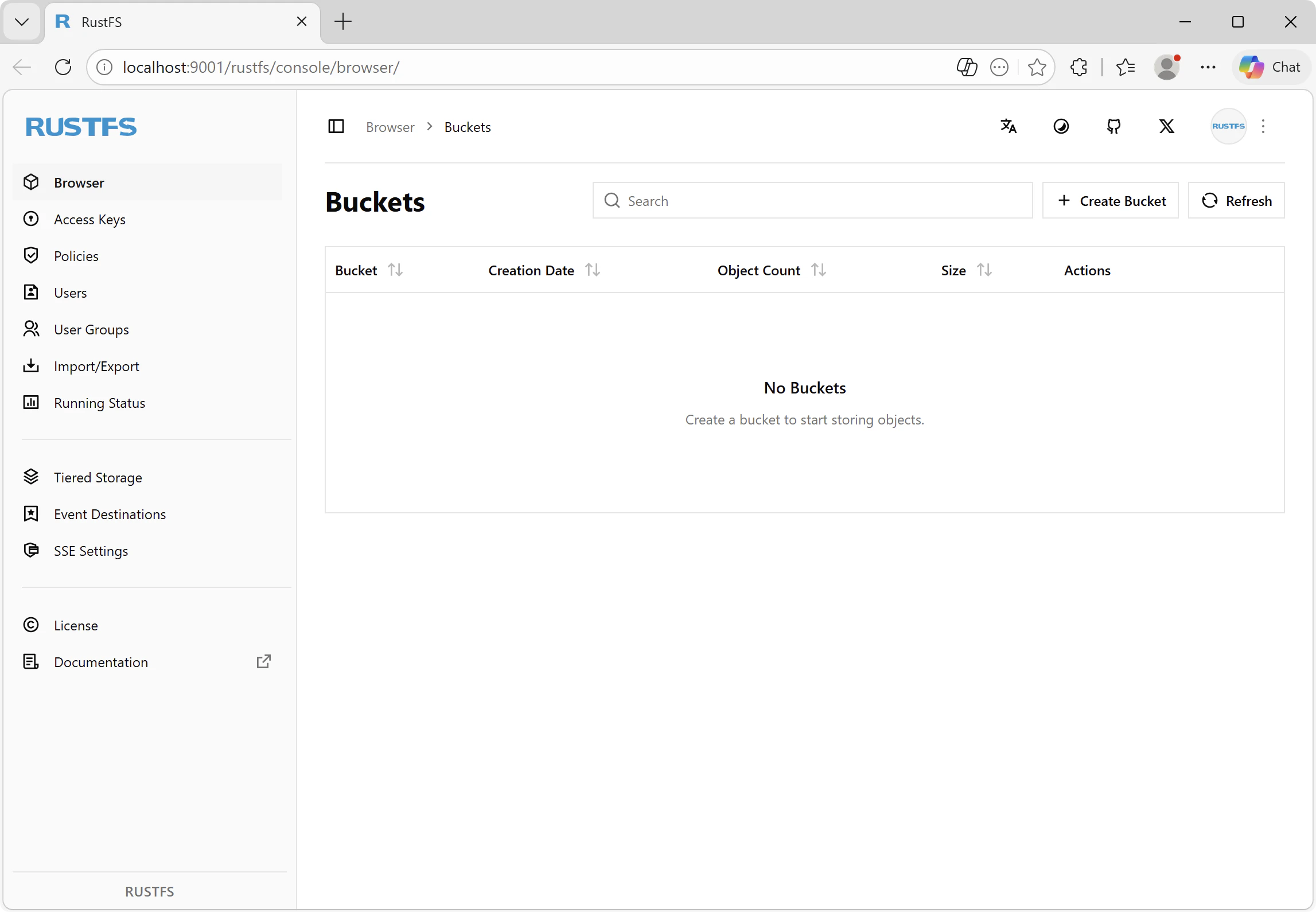 Screenshot of the RustFS dashboard