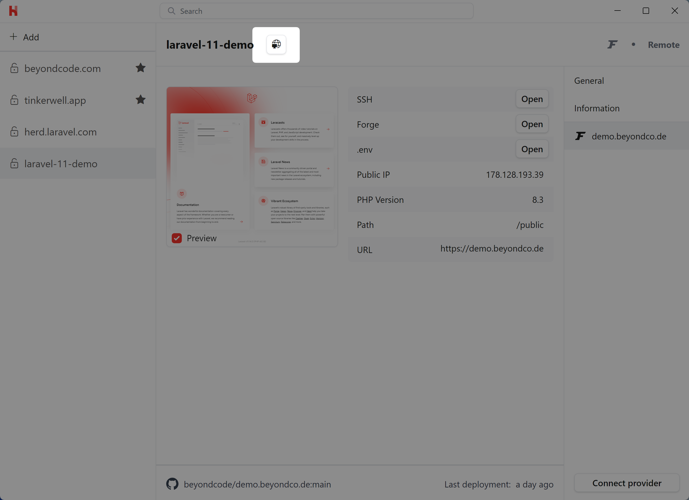 Screenshots of the deploy buttons