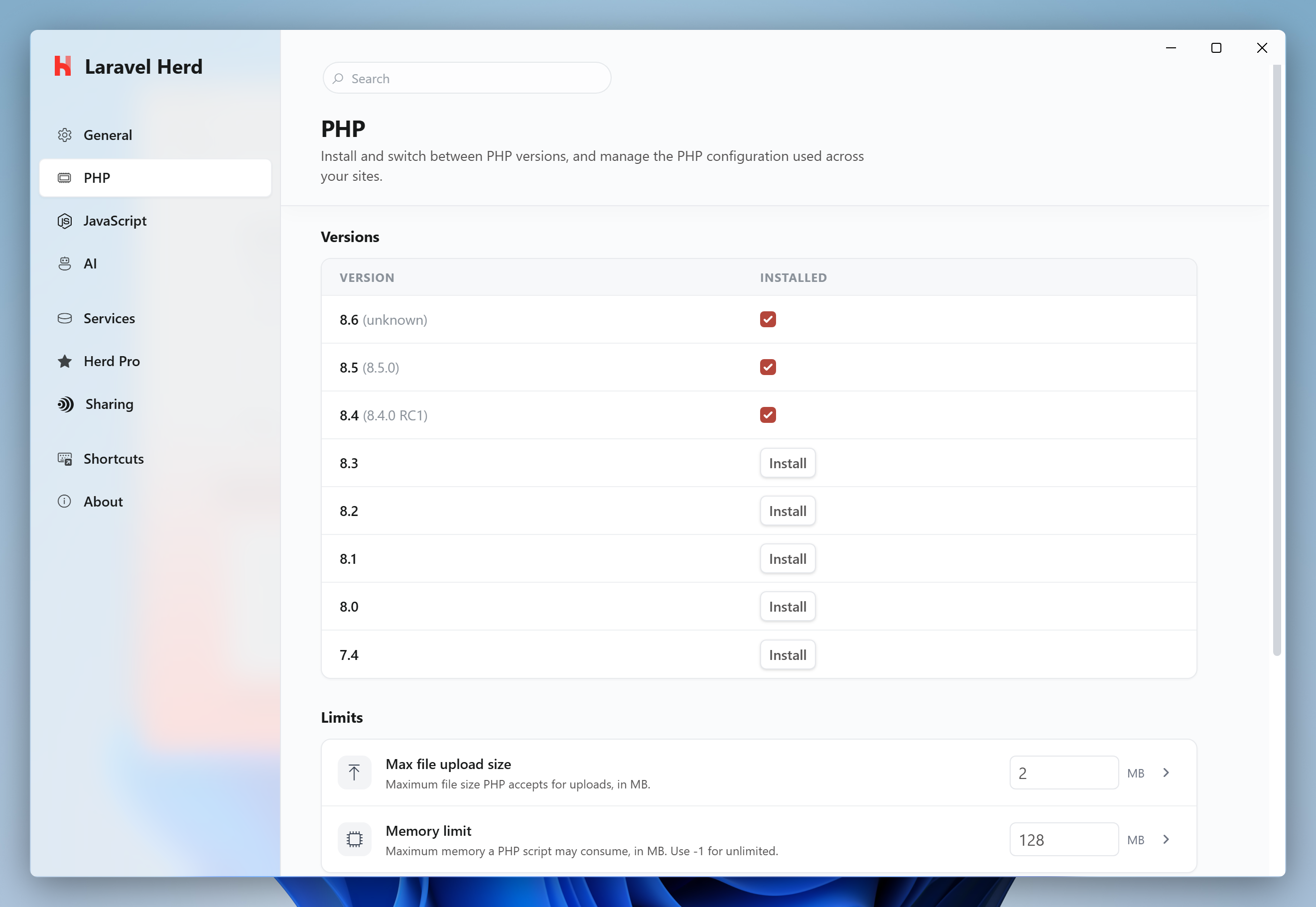 Manage PHP - Laravel Herd