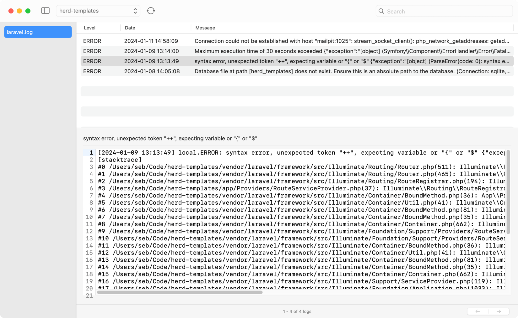 Log Window Example Log Viewer - Laravel Herd