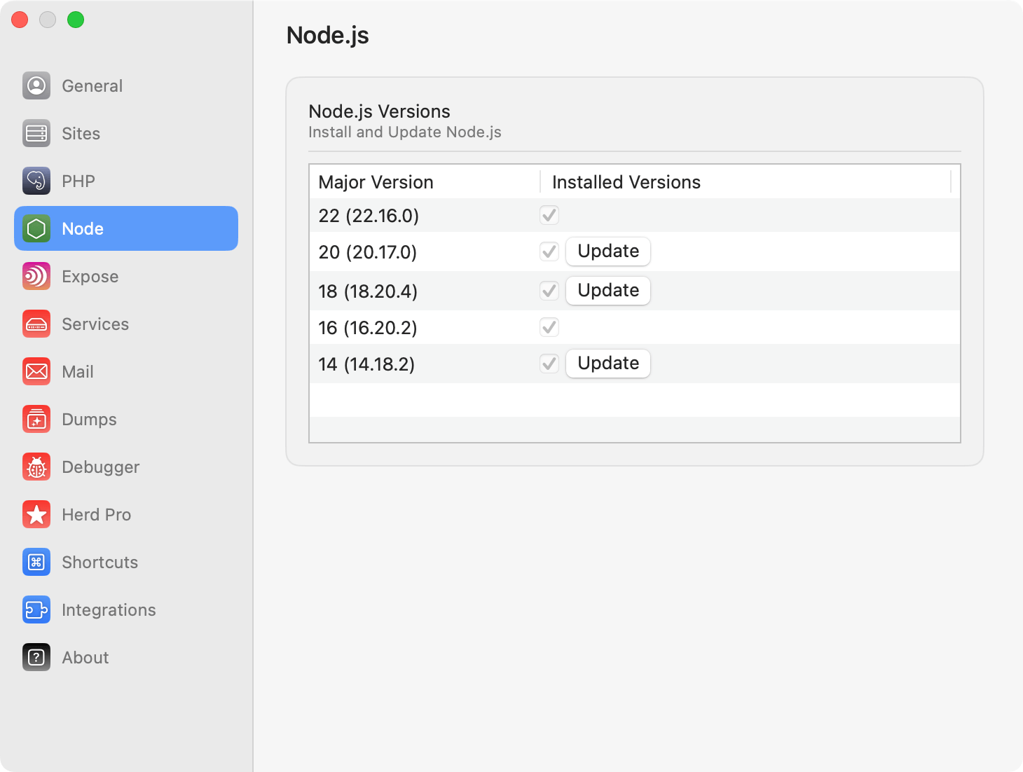Update Node.js in the Settings