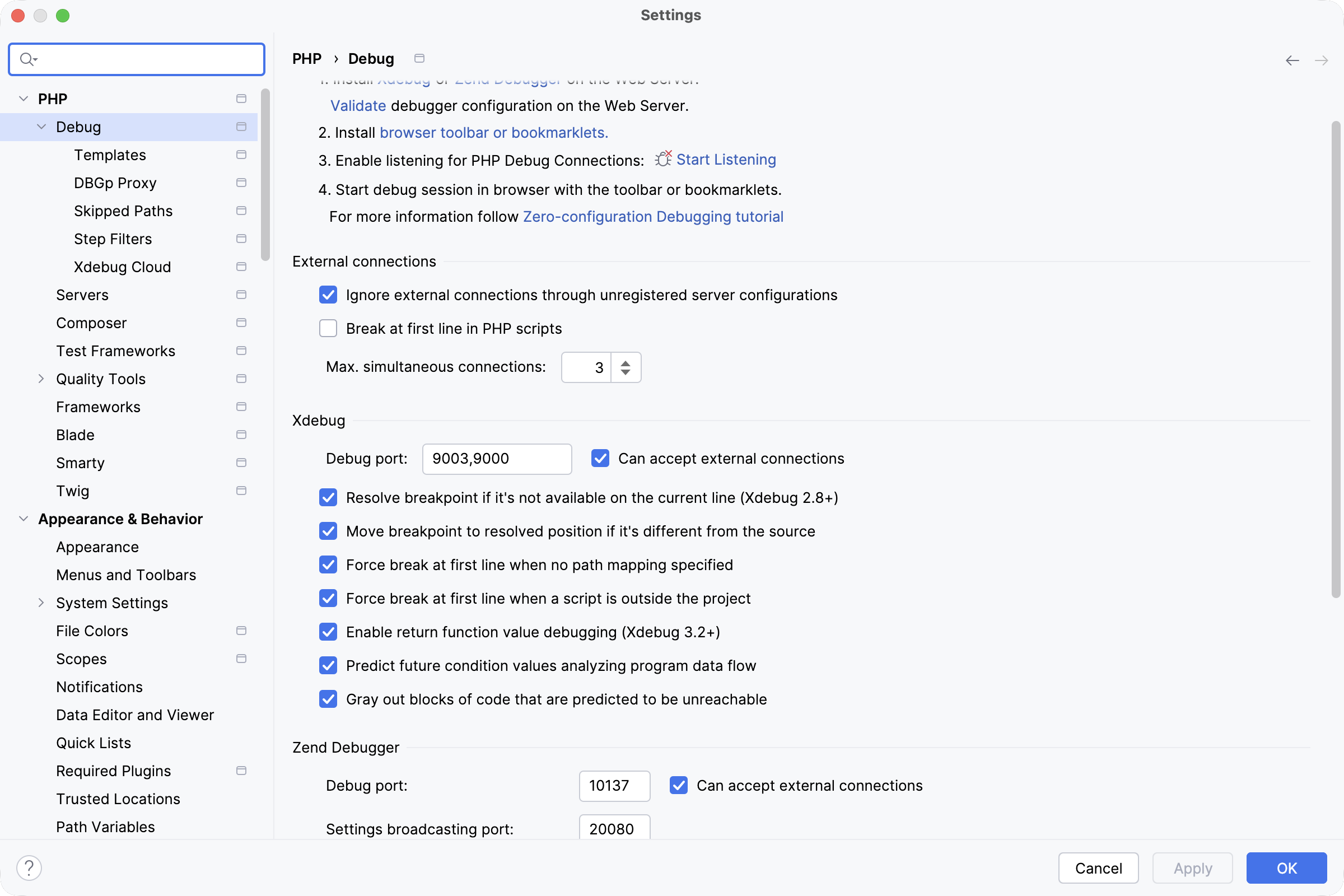PHPStorm settings for Xdebug