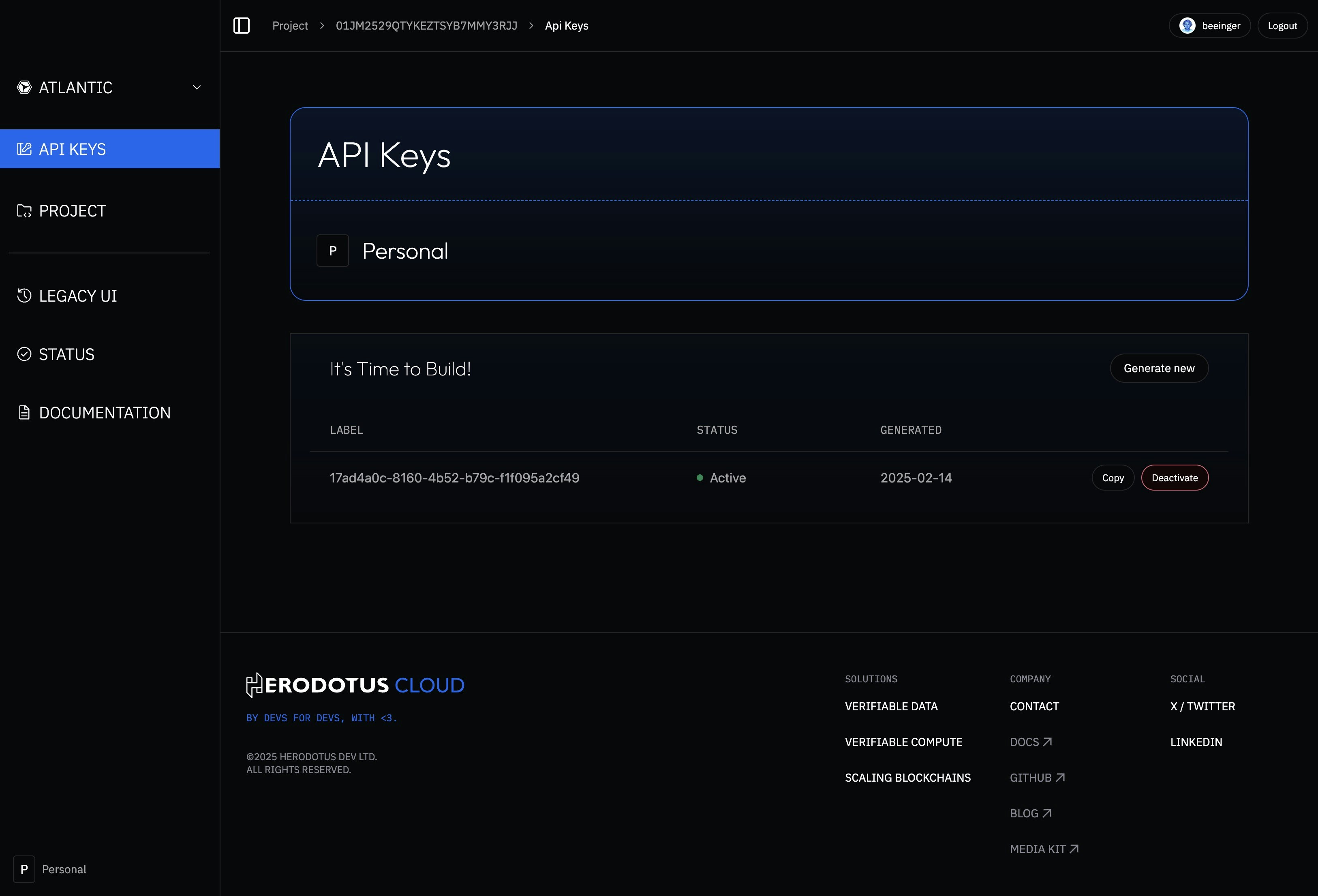 Herodotus Console API Keys