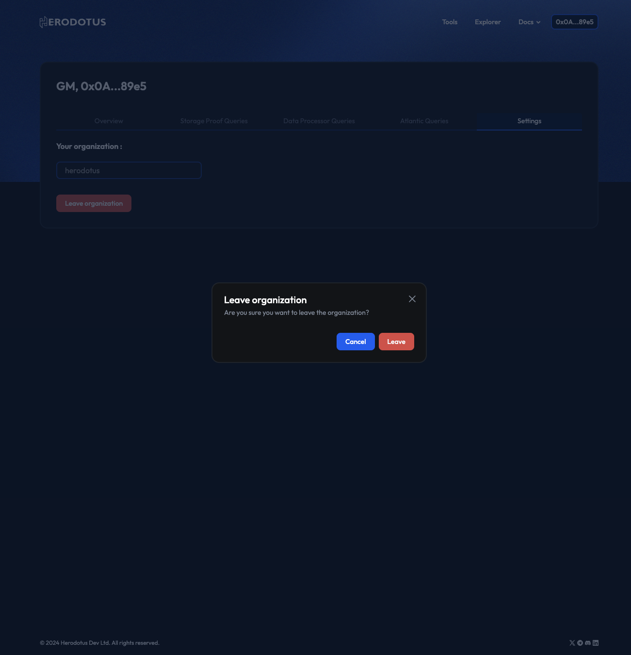 Leave organization confirmation