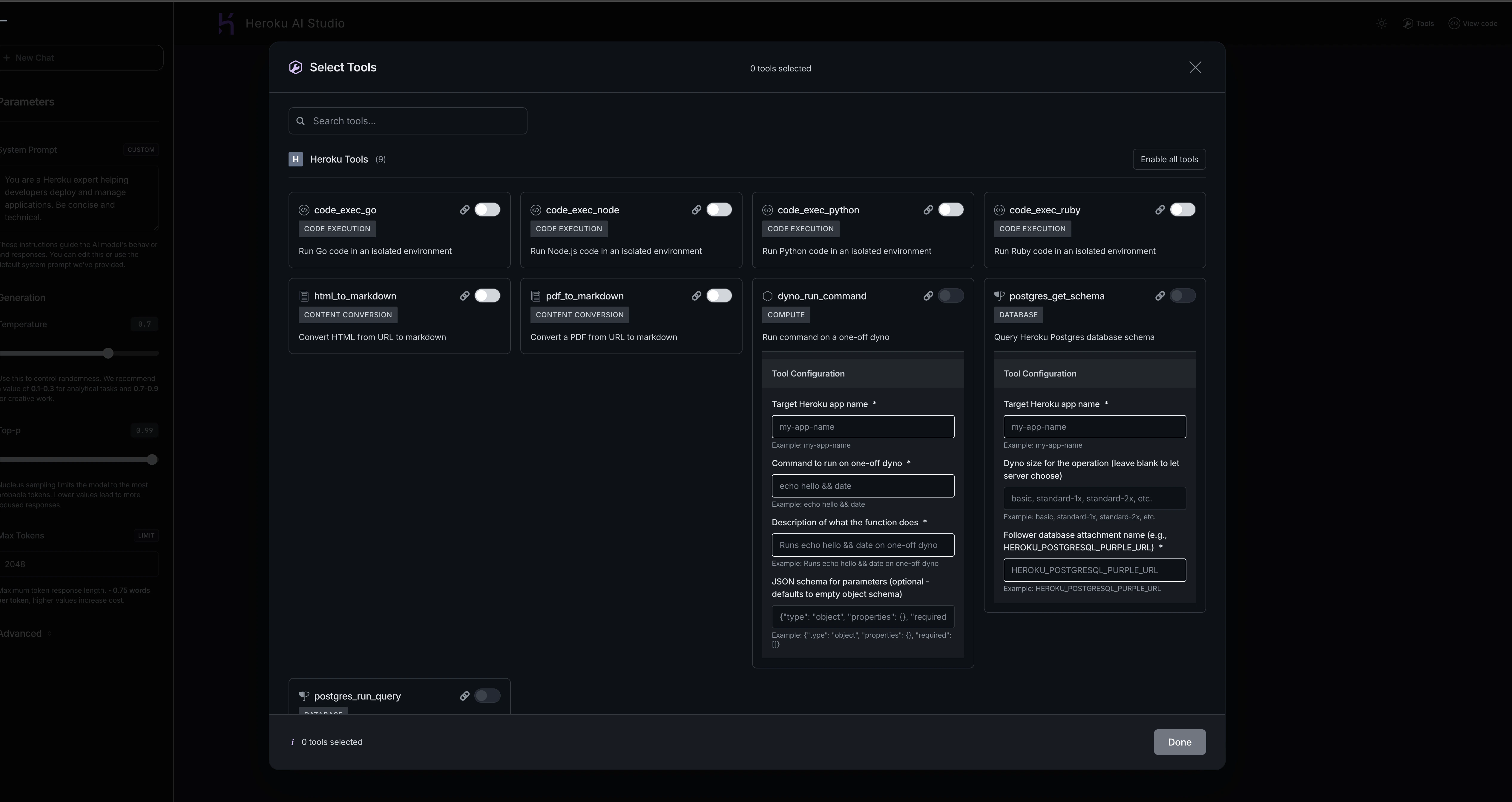AI Studio configuration panel