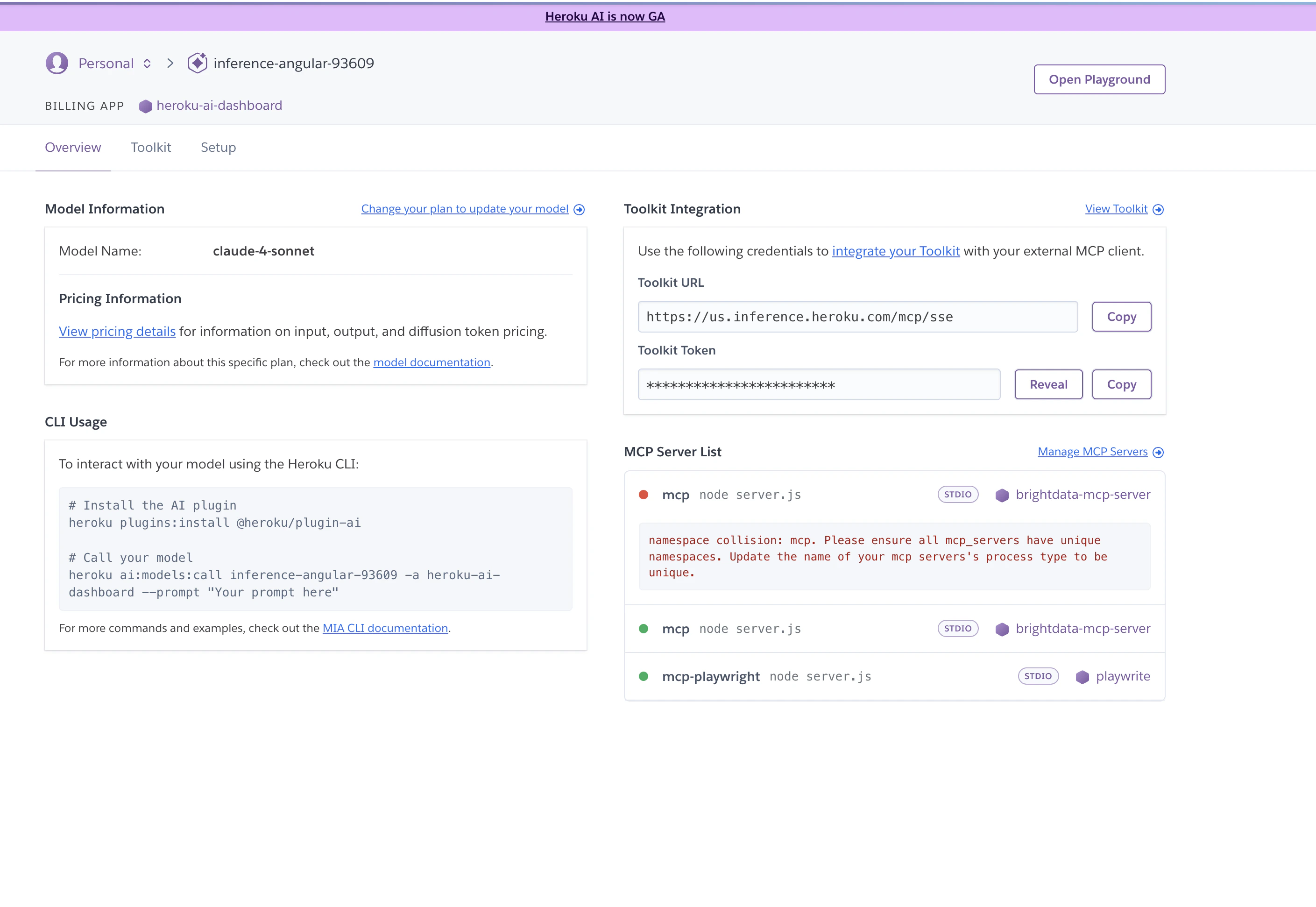 Heroku dashboard with MCP tools