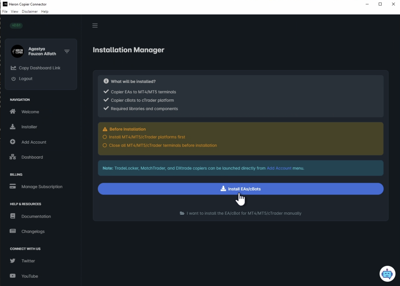 Heron Copier Connector App Installer