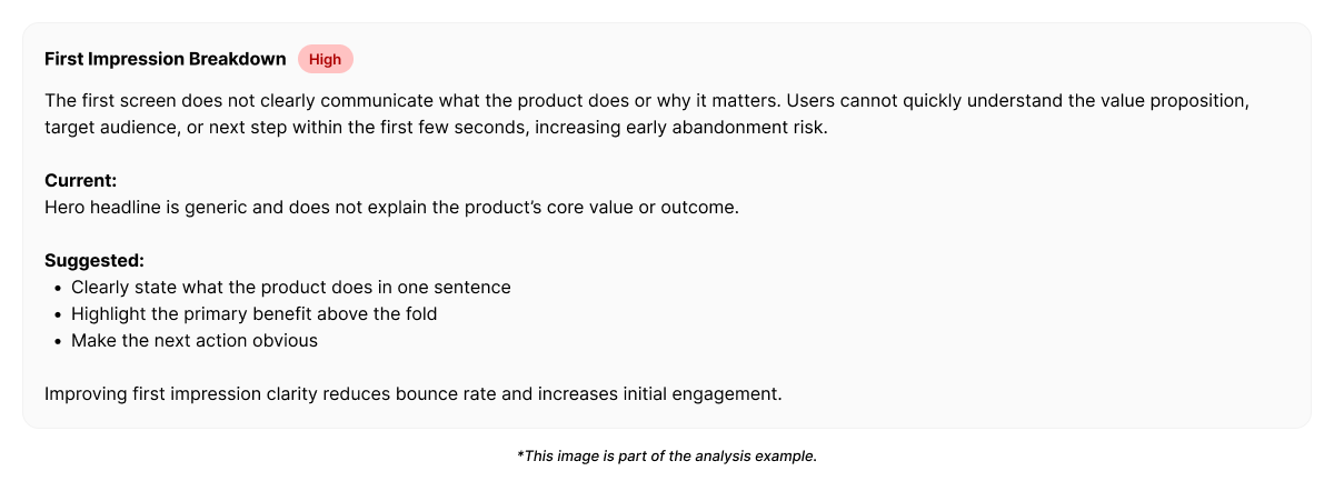 Above-the-fold area without a clear value proposition or primary message.