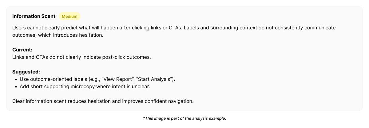 A measurable UX pattern where users follow — or abandon — paths based on how strongly links, labels, and cues signal what lies ahead.