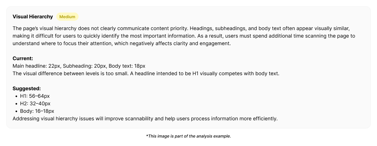 Page section showing headings and body text with similar font sizes, making content hierarchy unclear.