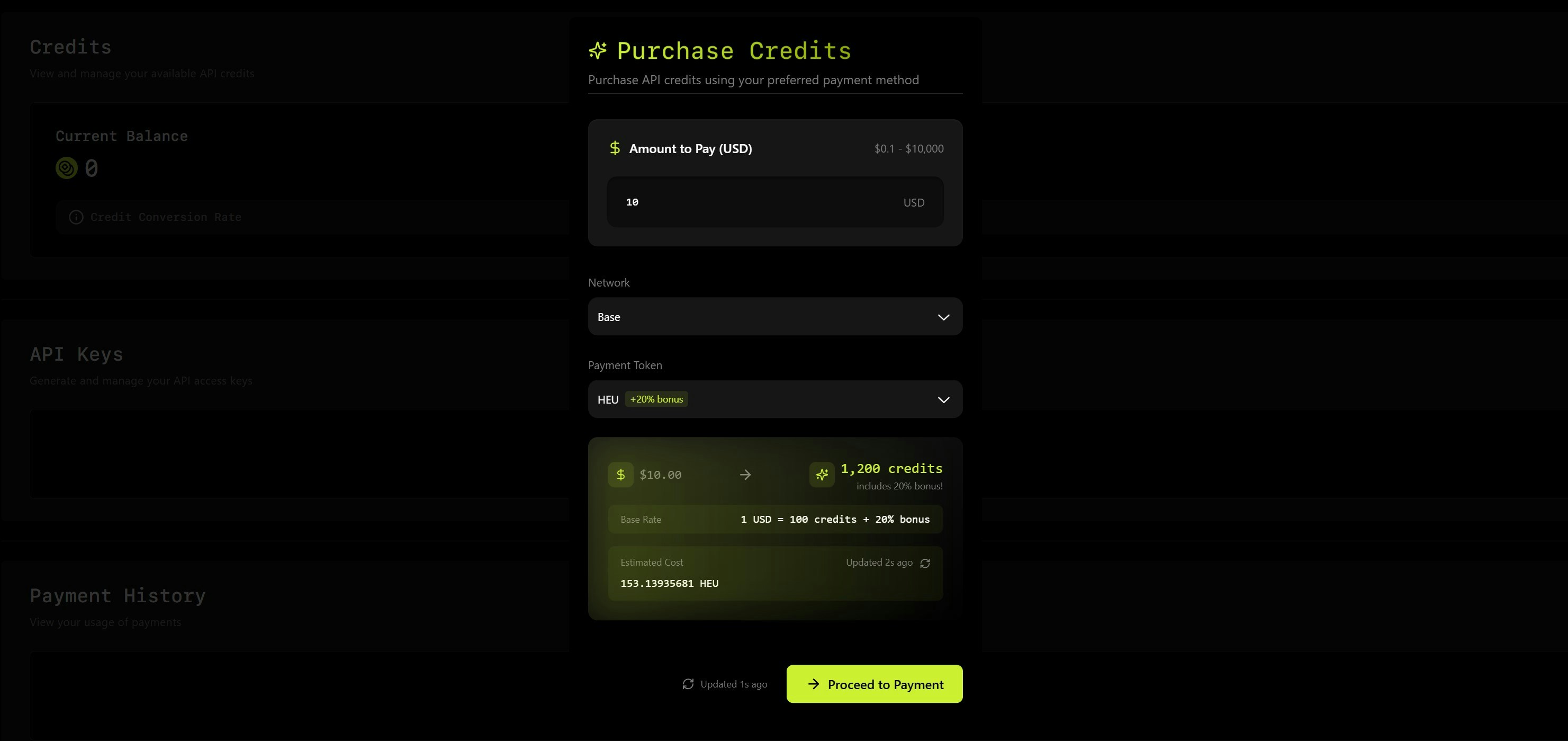 Heurist Credits Payment Interface