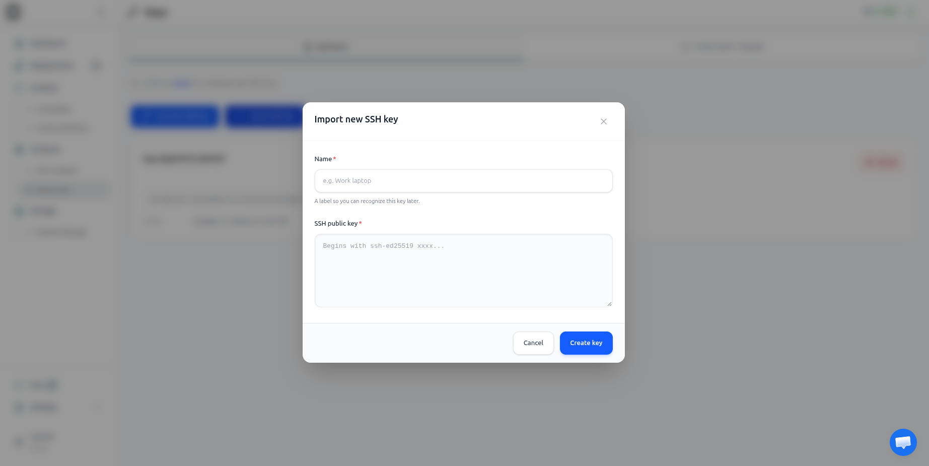 Import SSH Key form