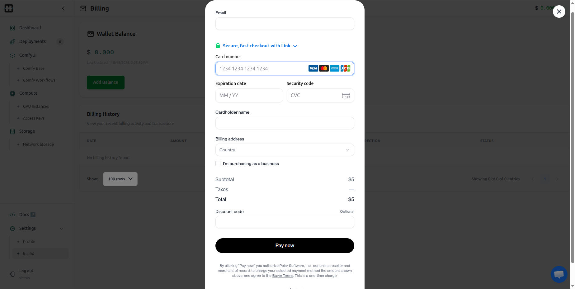 Polar checkout window