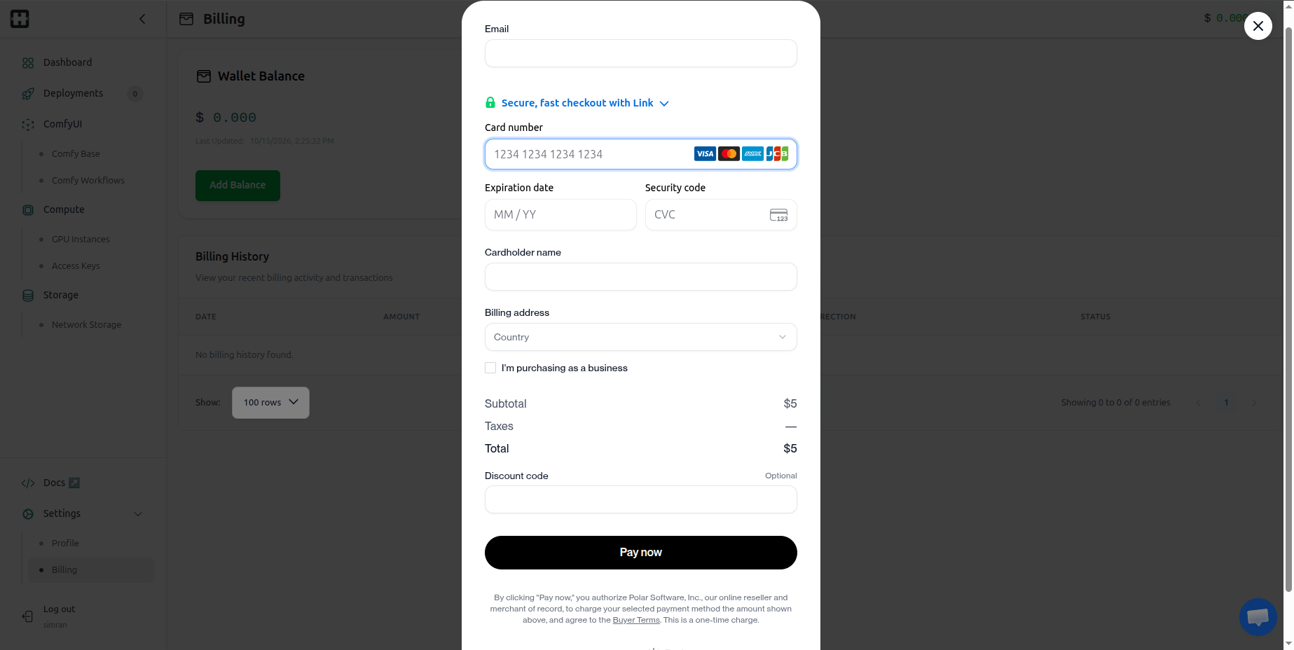 Polar checkout window